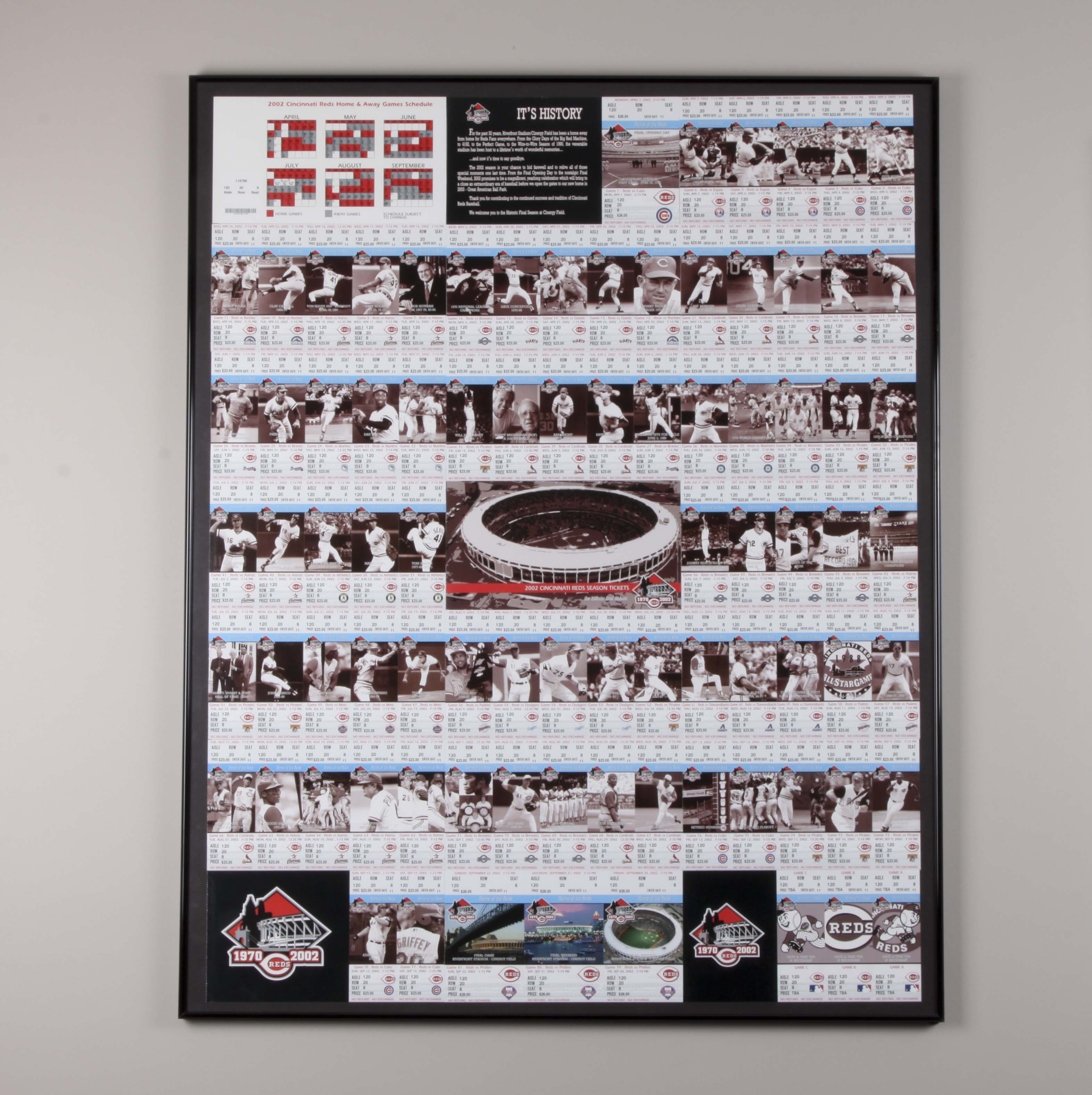 Framed Cincinnati Reds 2002 Season Tickets