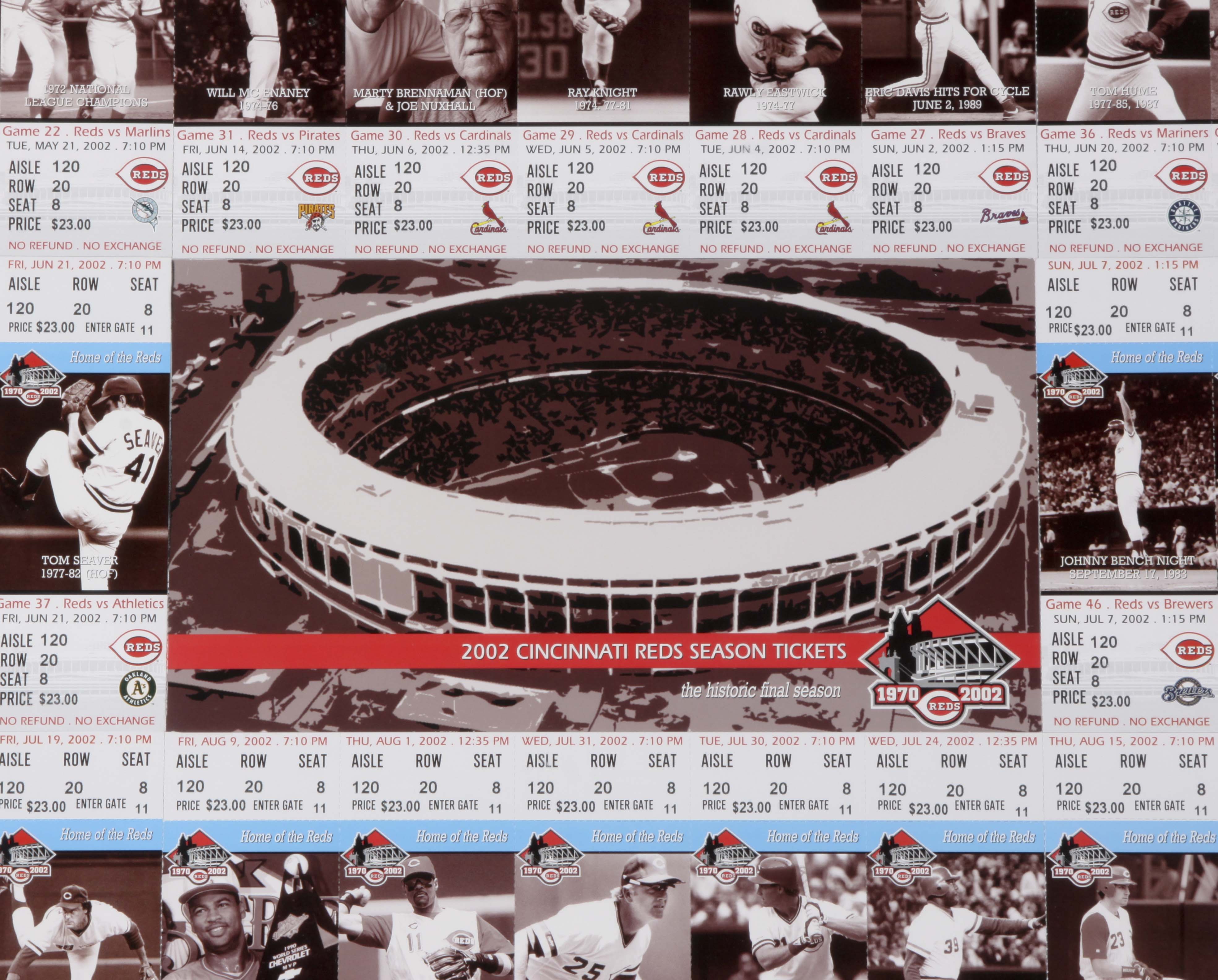 Framed Cincinnati Reds 2002 Season Tickets