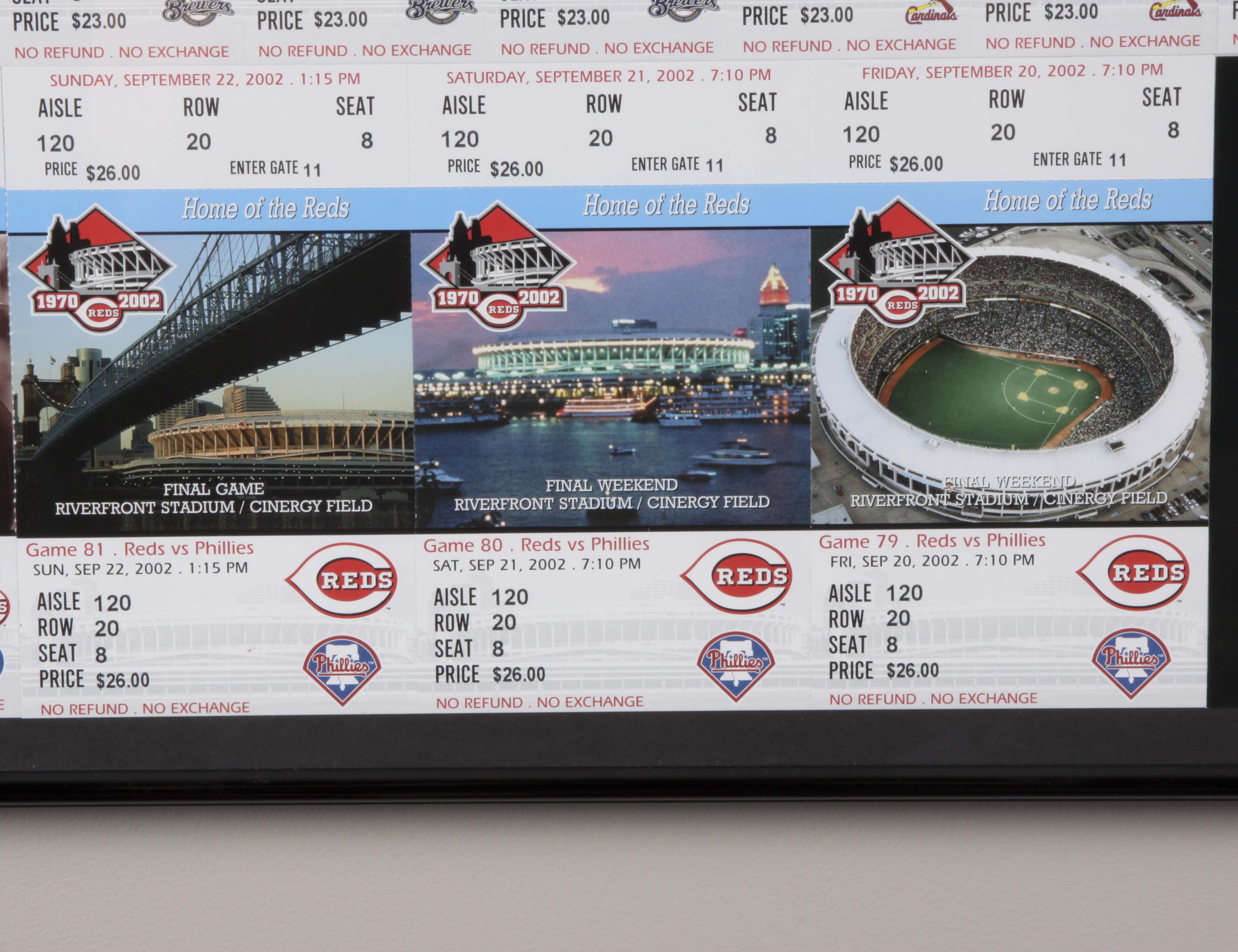 Framed Cincinnati Reds 2002 Season Tickets