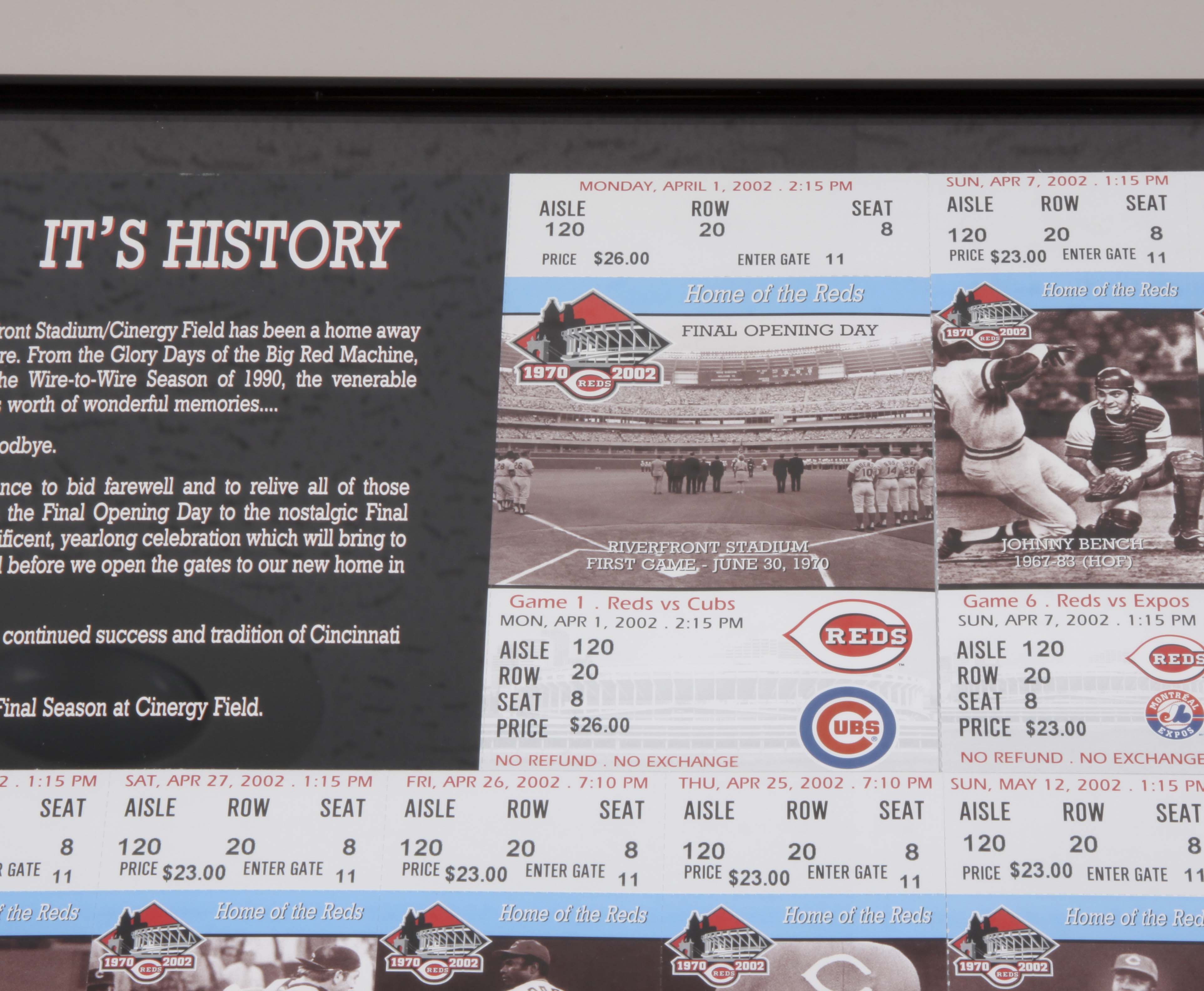 Framed Cincinnati Reds 2002 Season Tickets