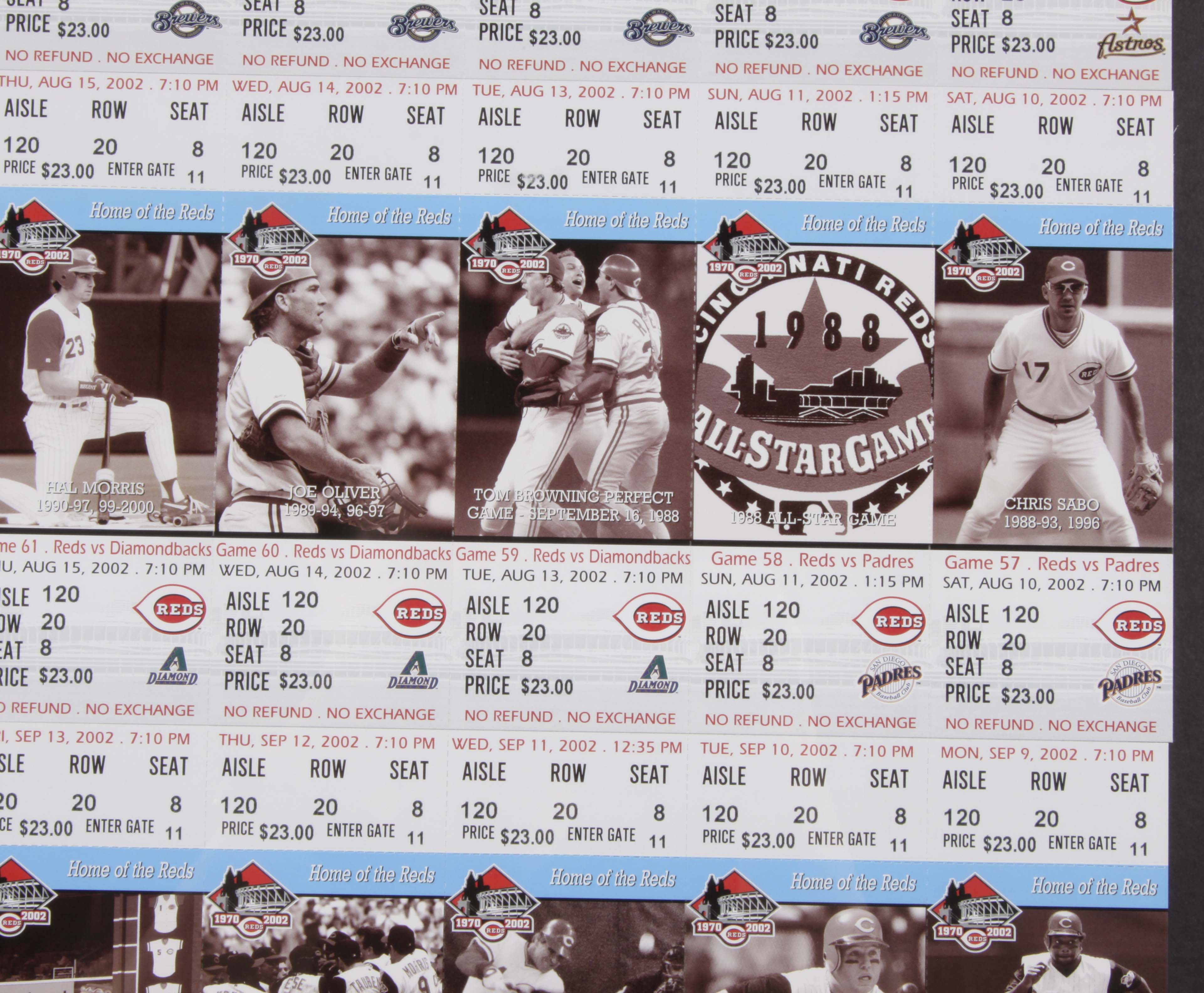 Framed Cincinnati Reds 2002 Season Tickets