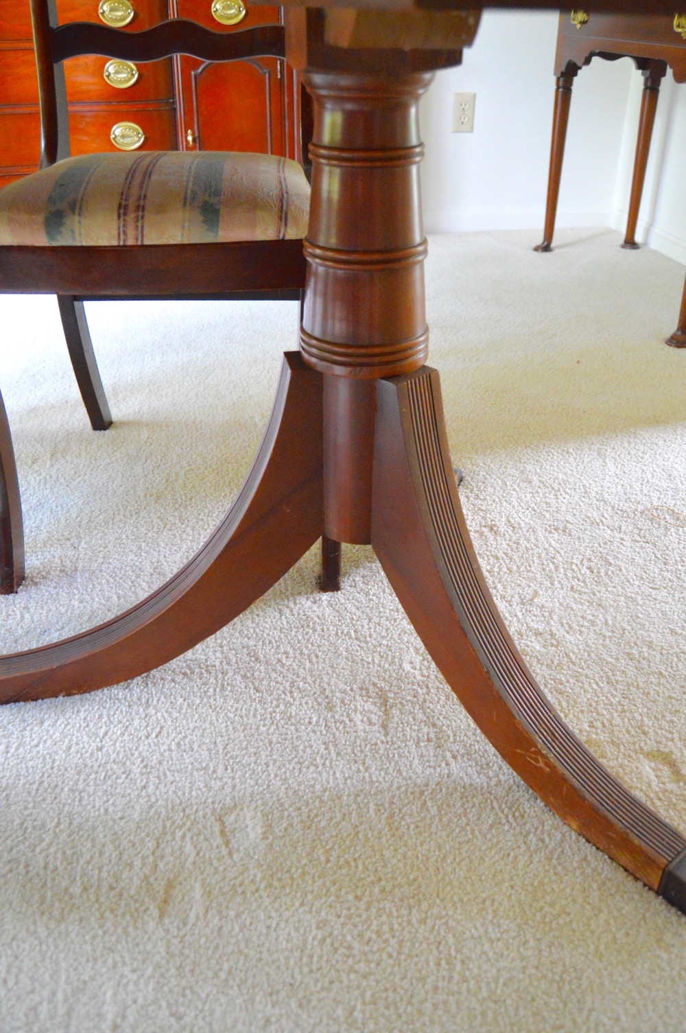Vintage Duncan Phyfe-Style Dining Table with Six Roseback Chairs