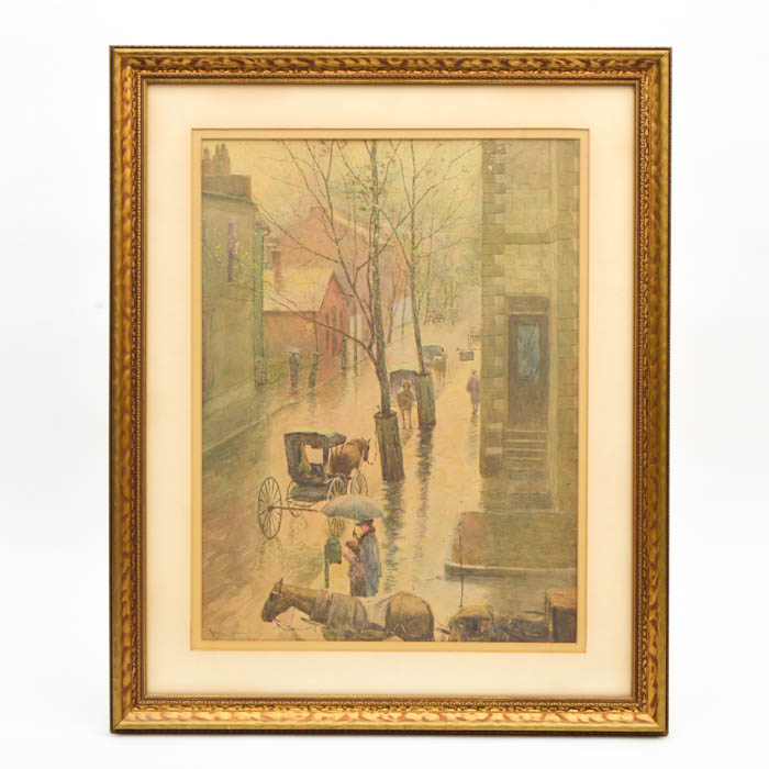 Paul Sawyer "Rainy Day in Frankfort" Offset Lithograph