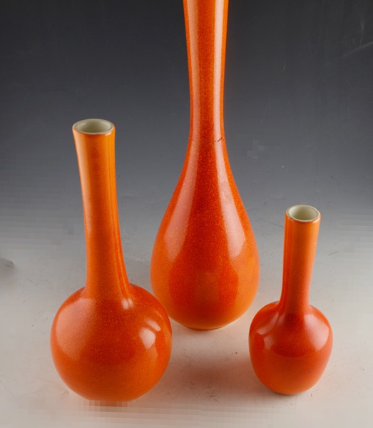 Three Royal Haeger Orange Pottery Vases