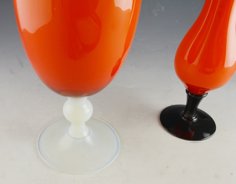 Red Art Glass Apothecary Jar and a Red Art Glass Bud Vase