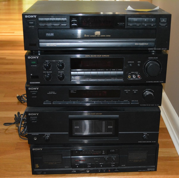 Sony CD Changer, Receiver, Amplifier, Cassette Deck and Speakers