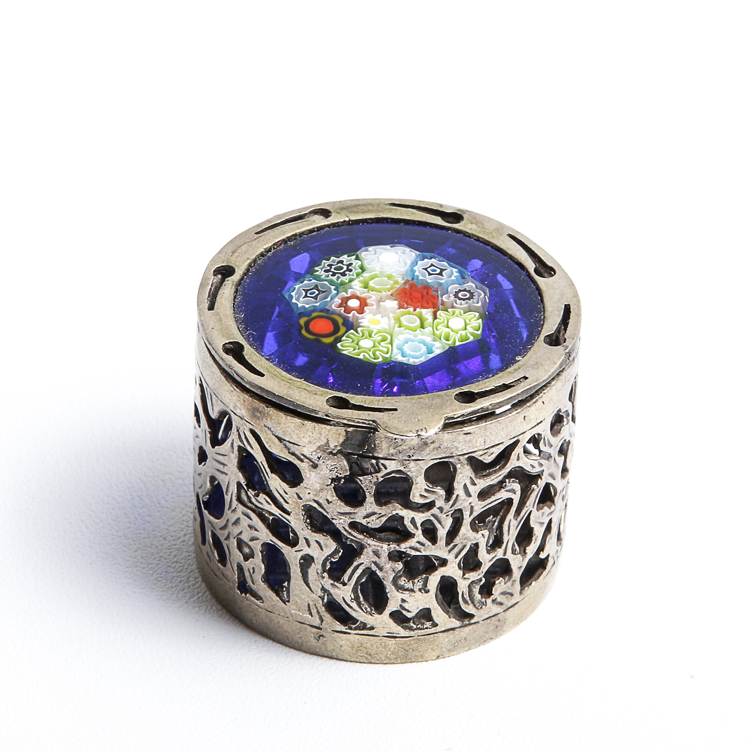 Antique 900 Silver Venetian Glass Pill Box