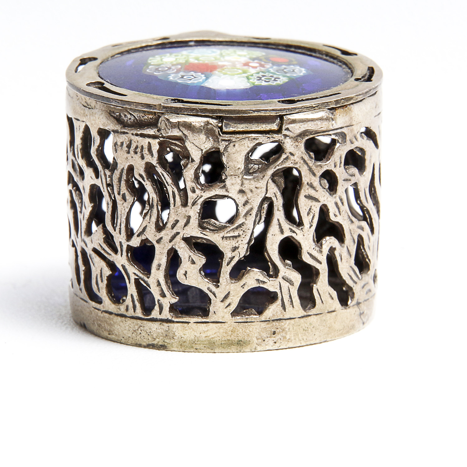 Antique 900 Silver Venetian Glass Pill Box