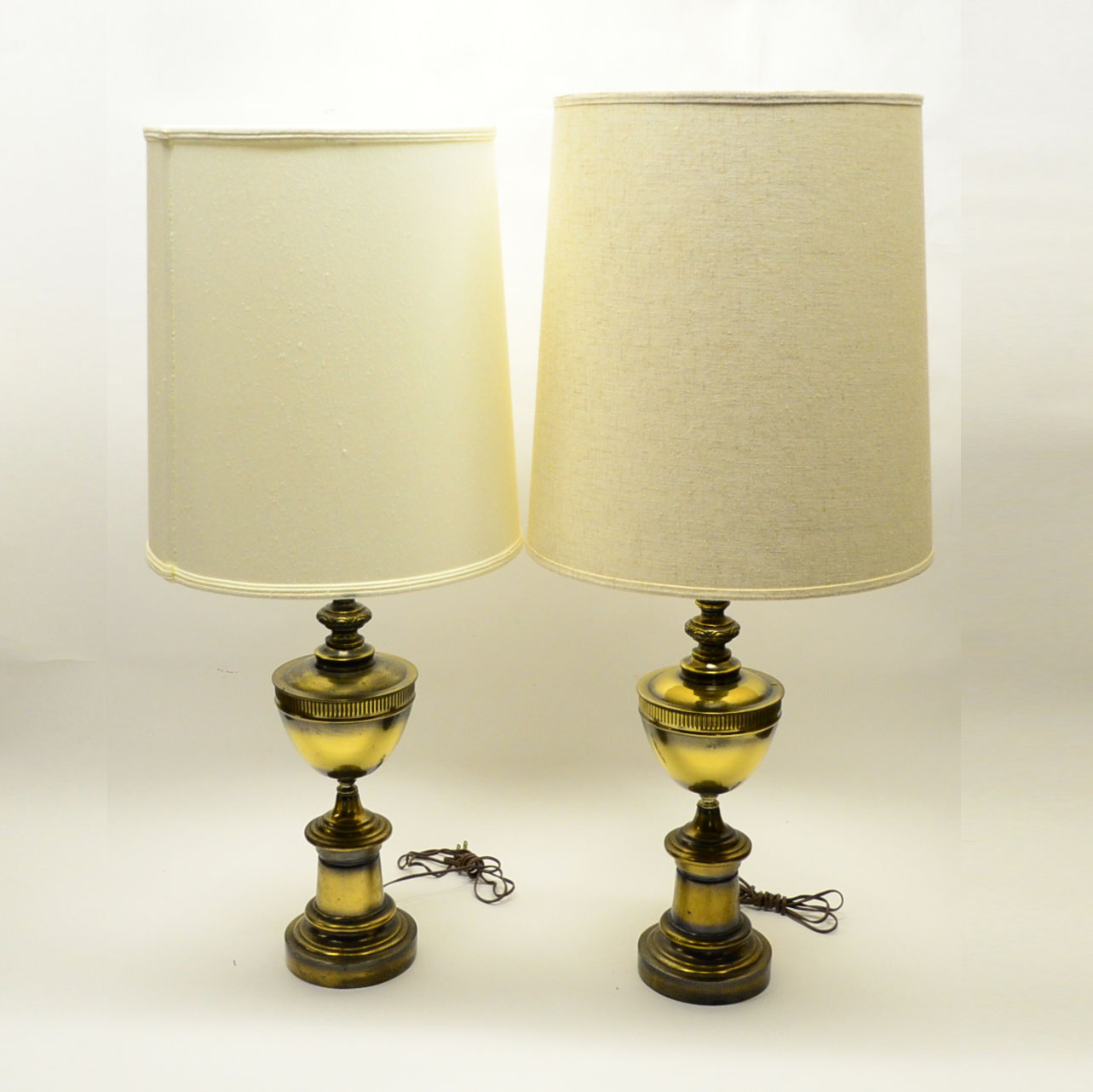 Pair of Antiqued Brass Hollywood Regency Table Lamps