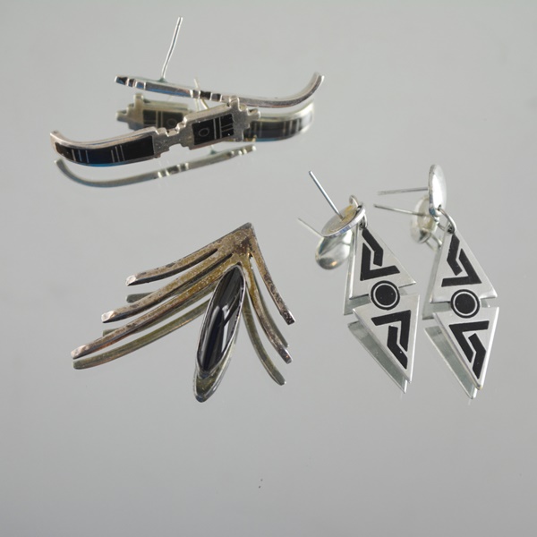 Sterling Silver 925 Brooch and Earrings and Base Metal Dangle Earrings