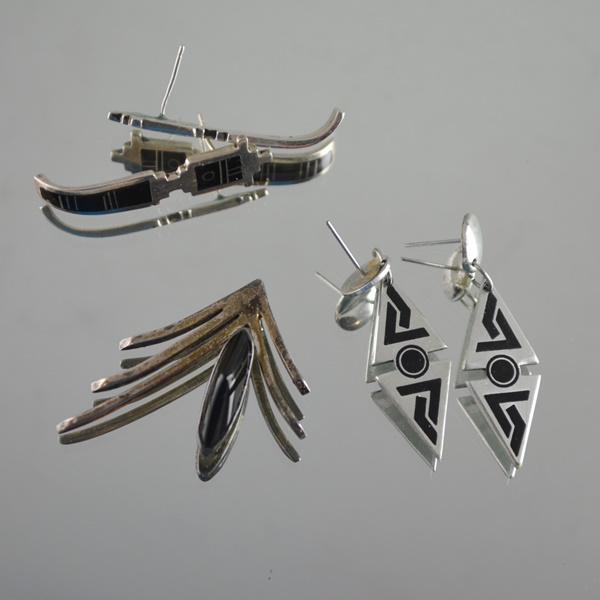 Sterling Silver 925 Brooch and Earrings and Base Metal Dangle Earrings