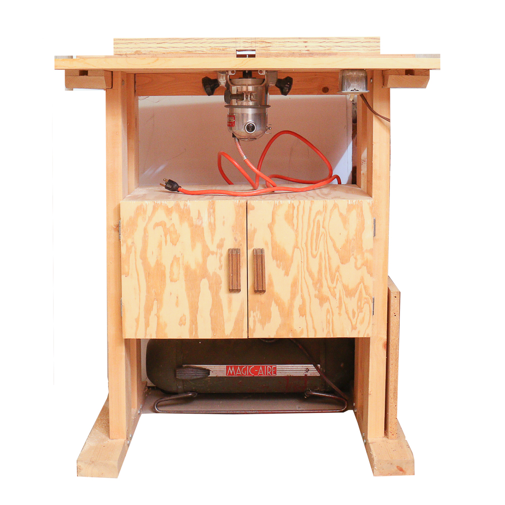 Porter-Cable Router, Magic Aire Compressor, and Table