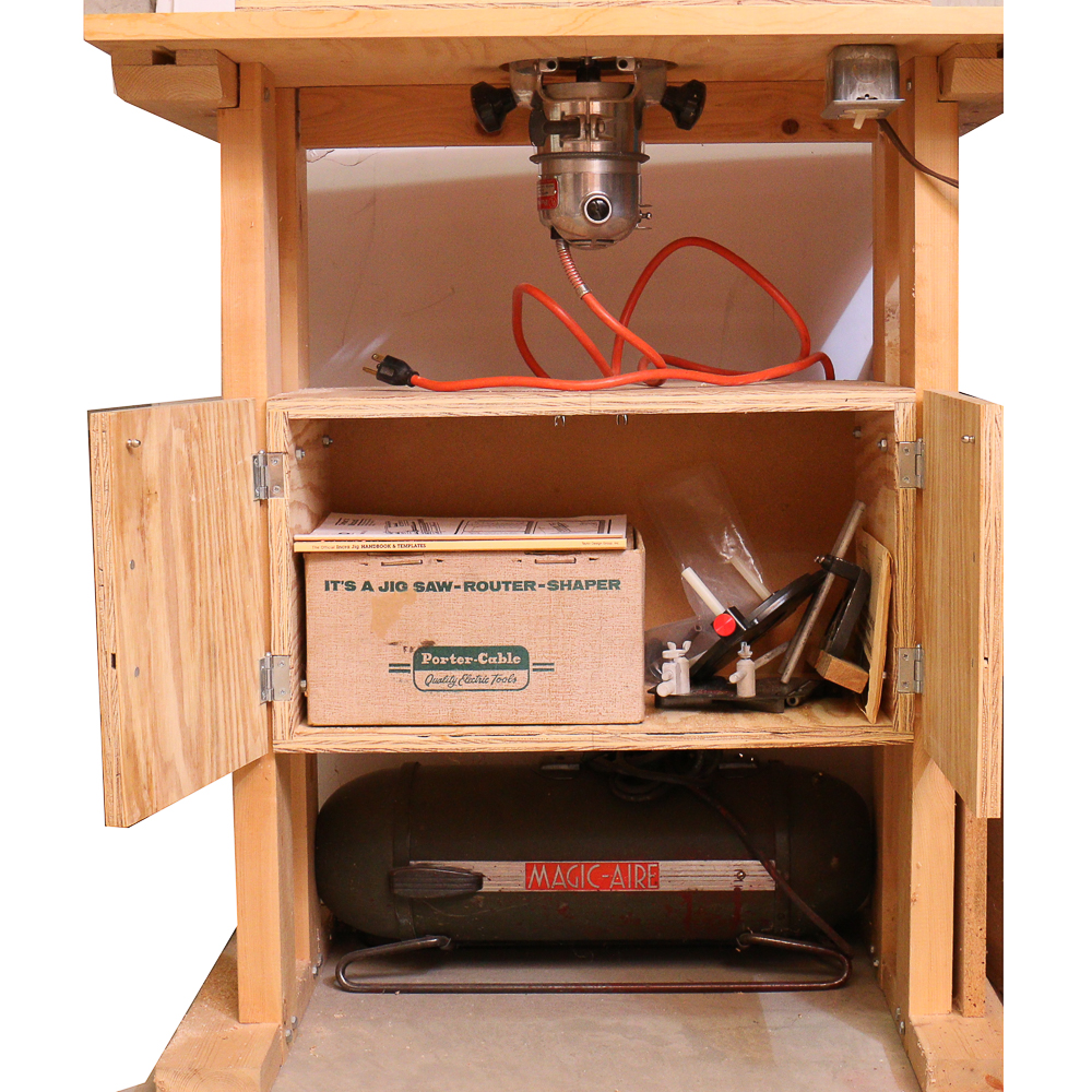 Porter-Cable Router, Magic Aire Compressor, and Table