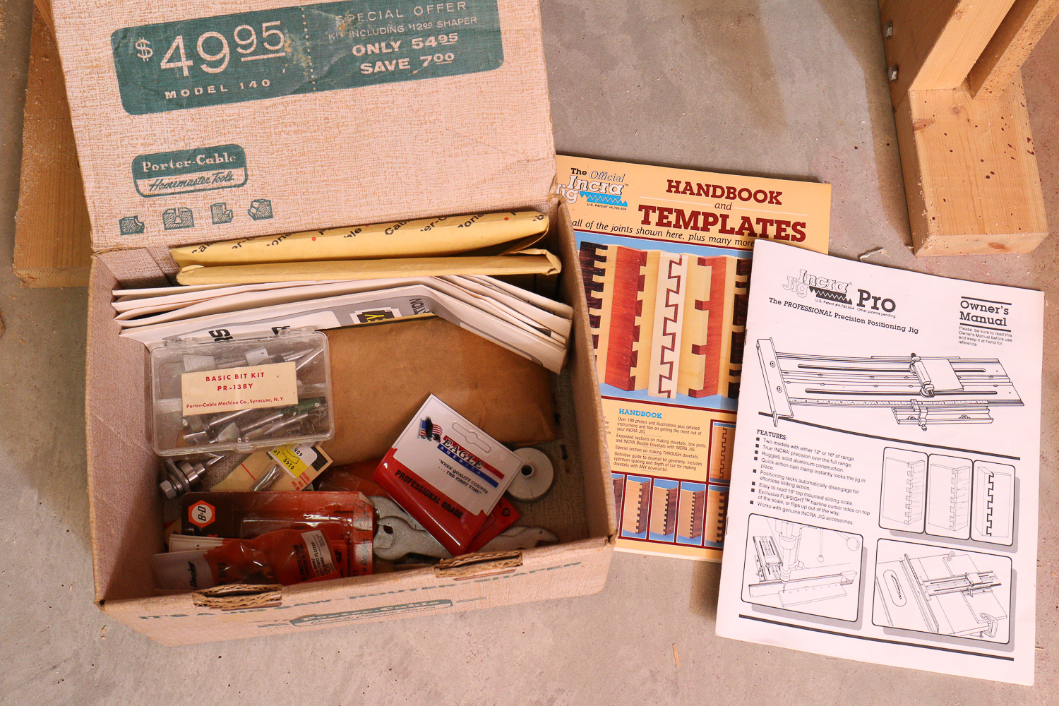 Porter-Cable Router, Magic Aire Compressor, and Table