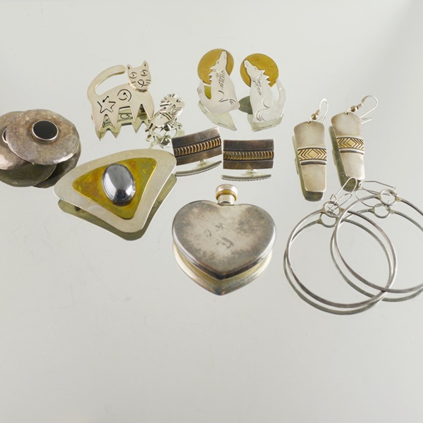 Sterling Silver Brooches and Earrings and Some Metal