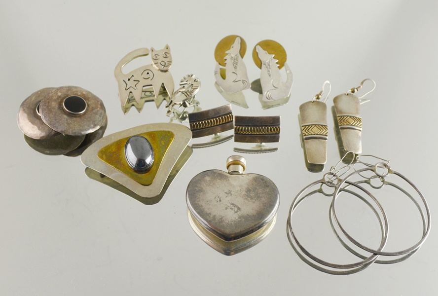 Sterling Silver Brooches and Earrings and Some Metal