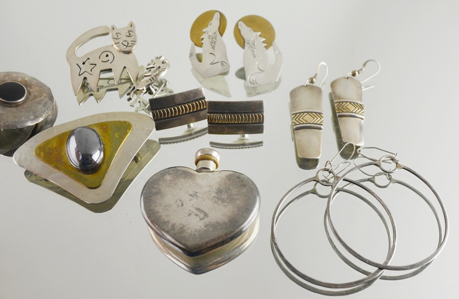 Sterling Silver Brooches and Earrings and Some Metal