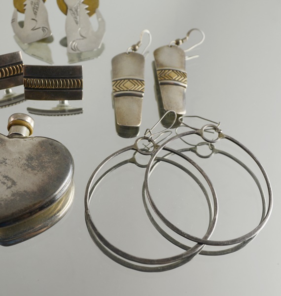 Sterling Silver Brooches and Earrings and Some Metal