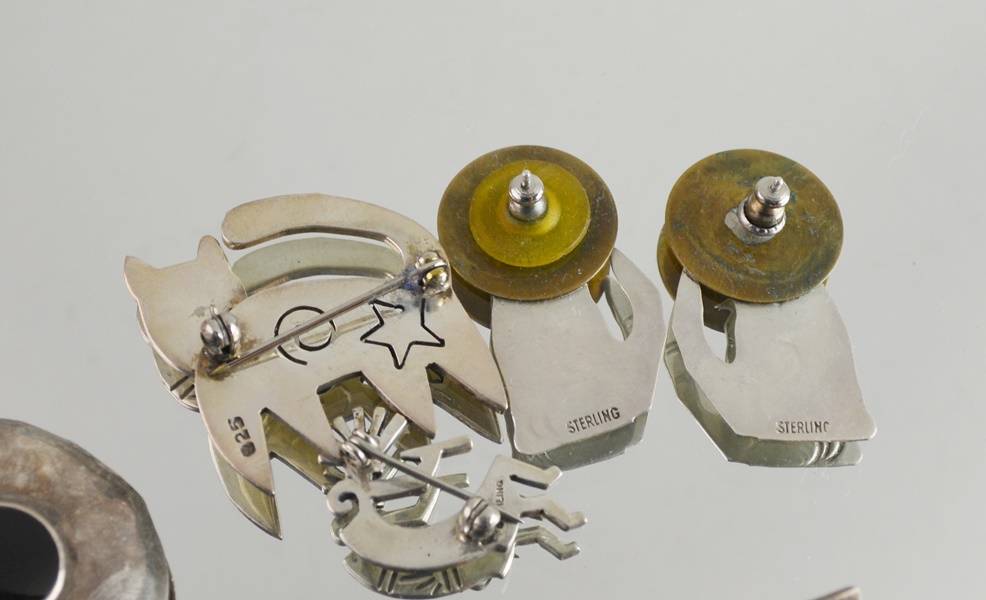 Sterling Silver Brooches and Earrings and Some Metal