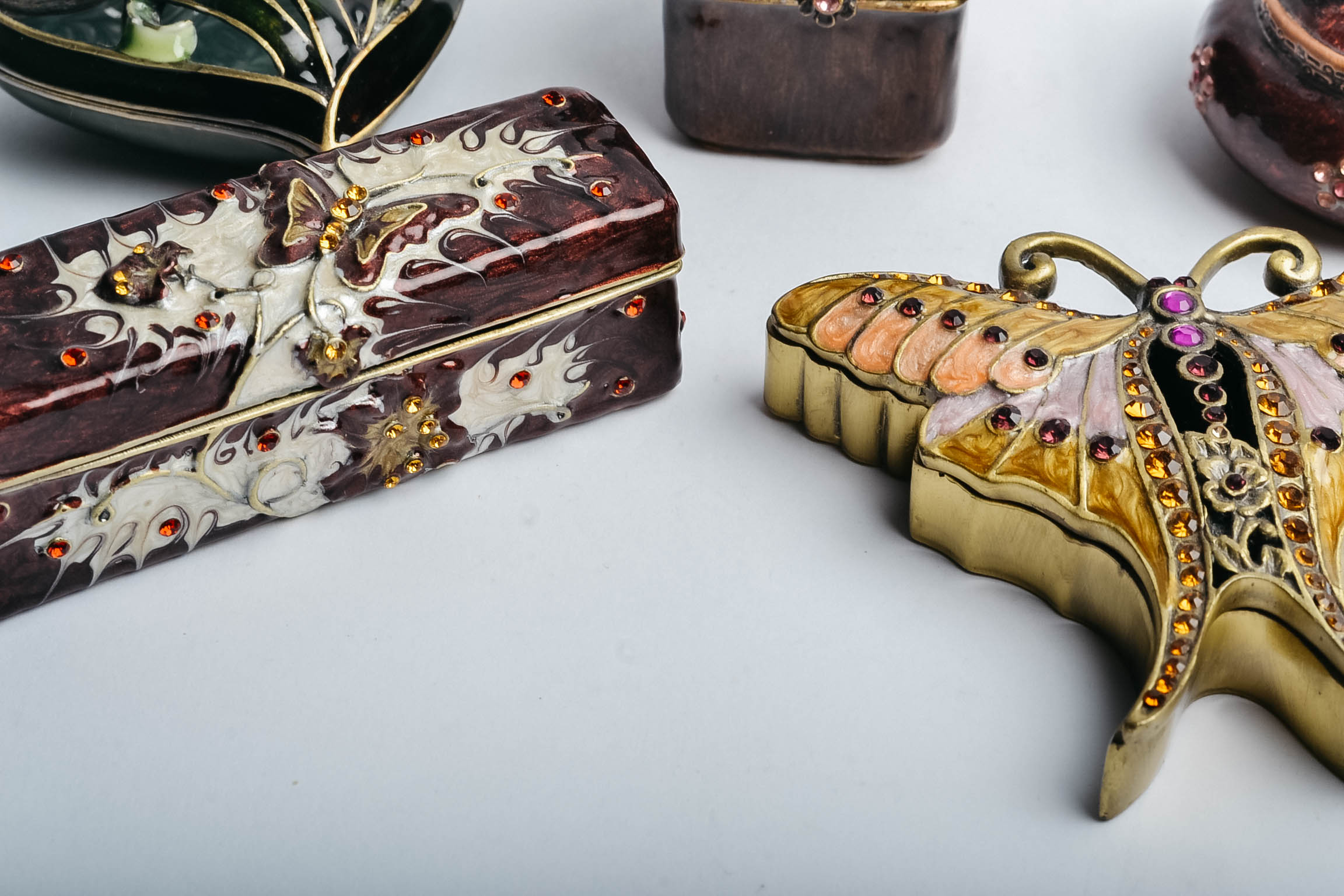 Rhinestone Butterfly Trinket Boxes