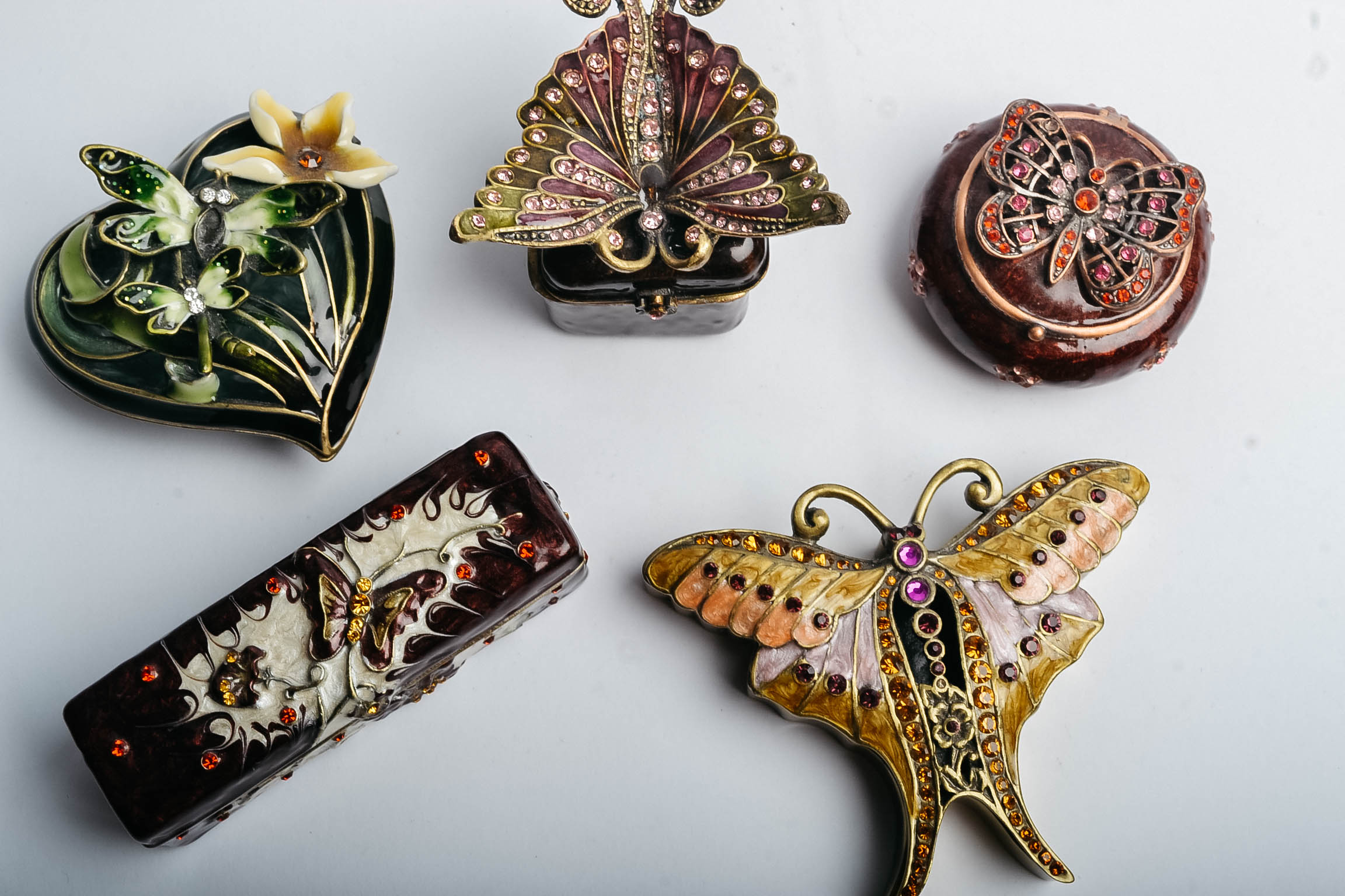 Rhinestone Butterfly Trinket Boxes
