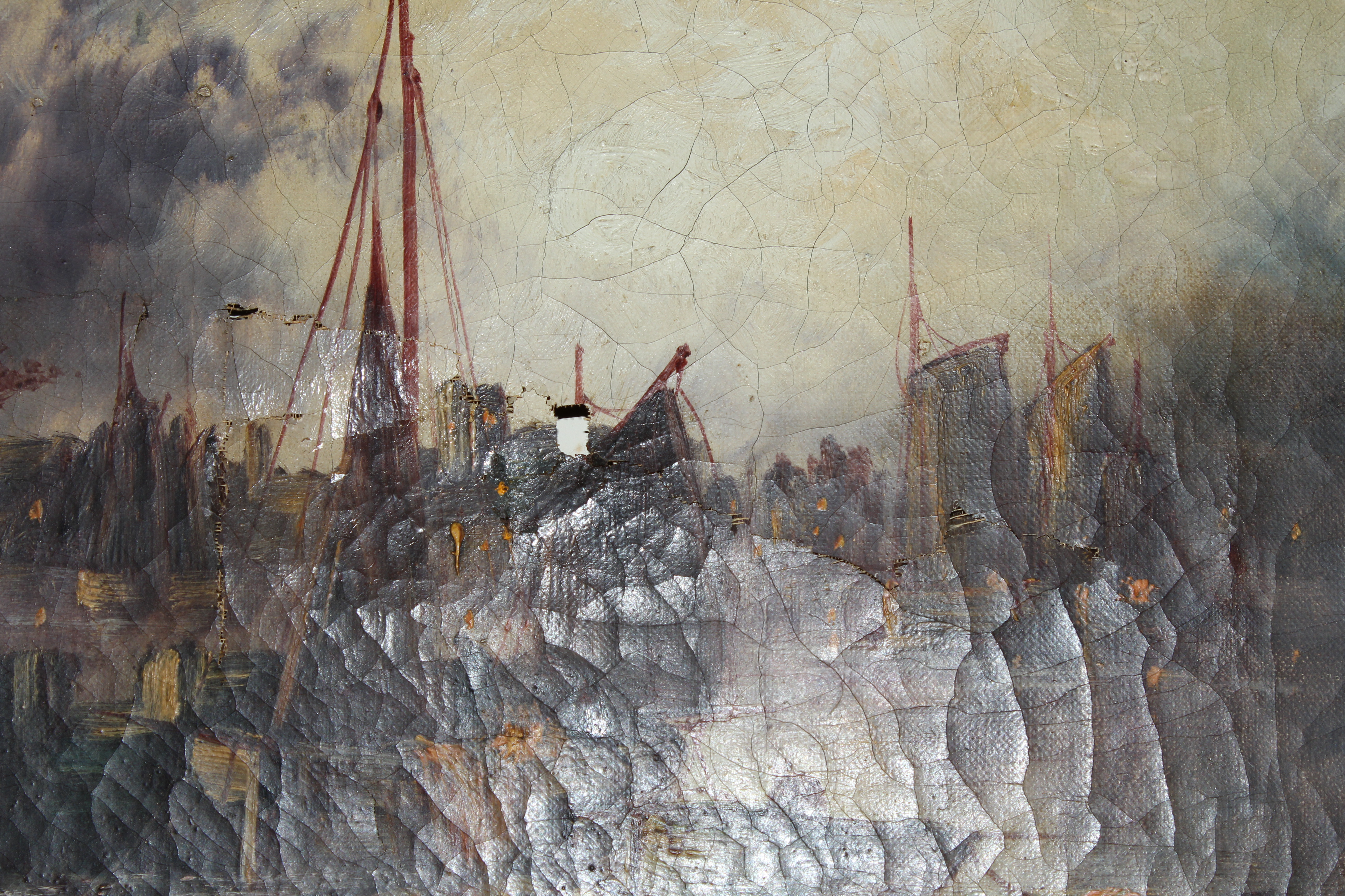 19th Century Painting of Boats in a Harbor