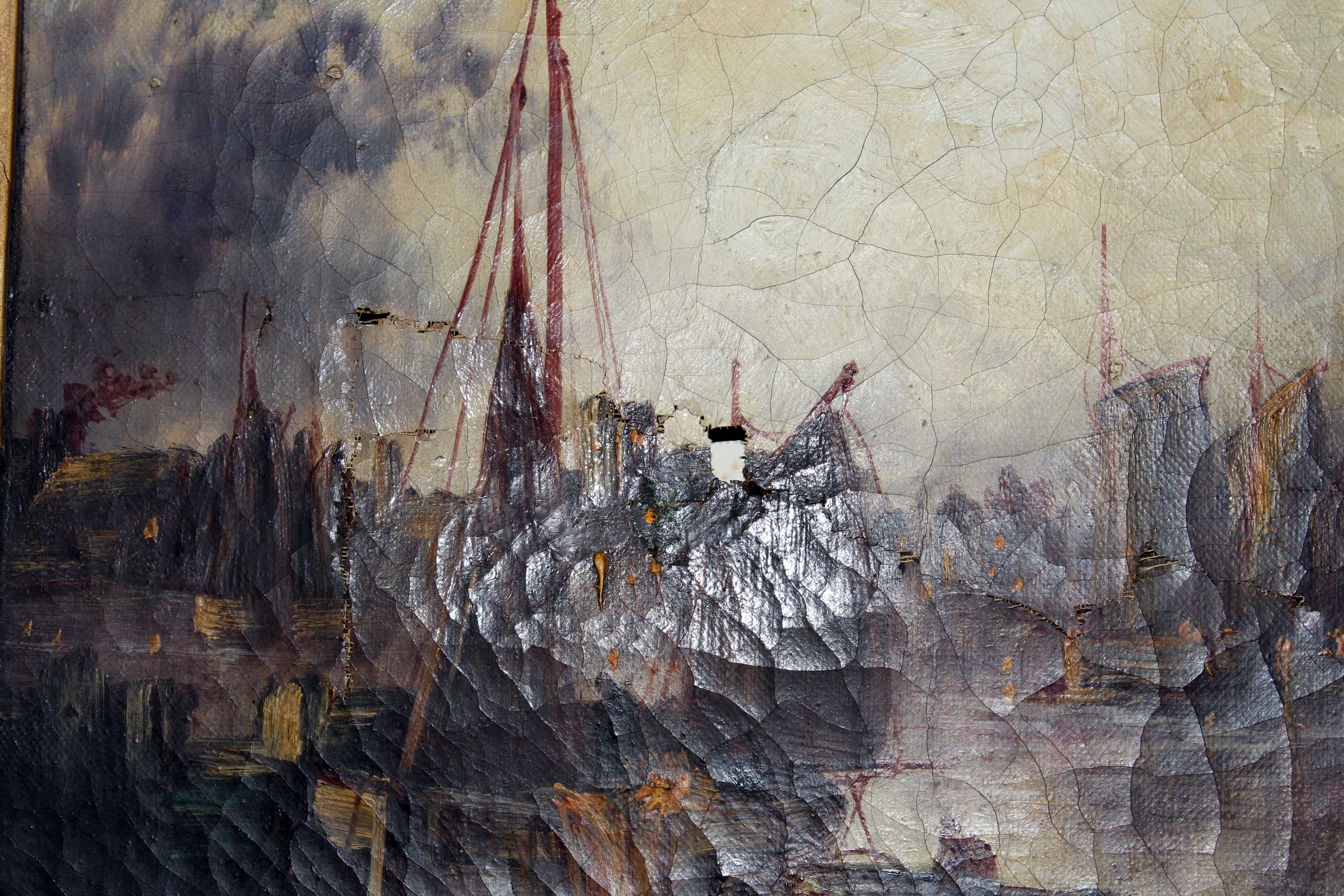 19th Century Painting of Boats in a Harbor