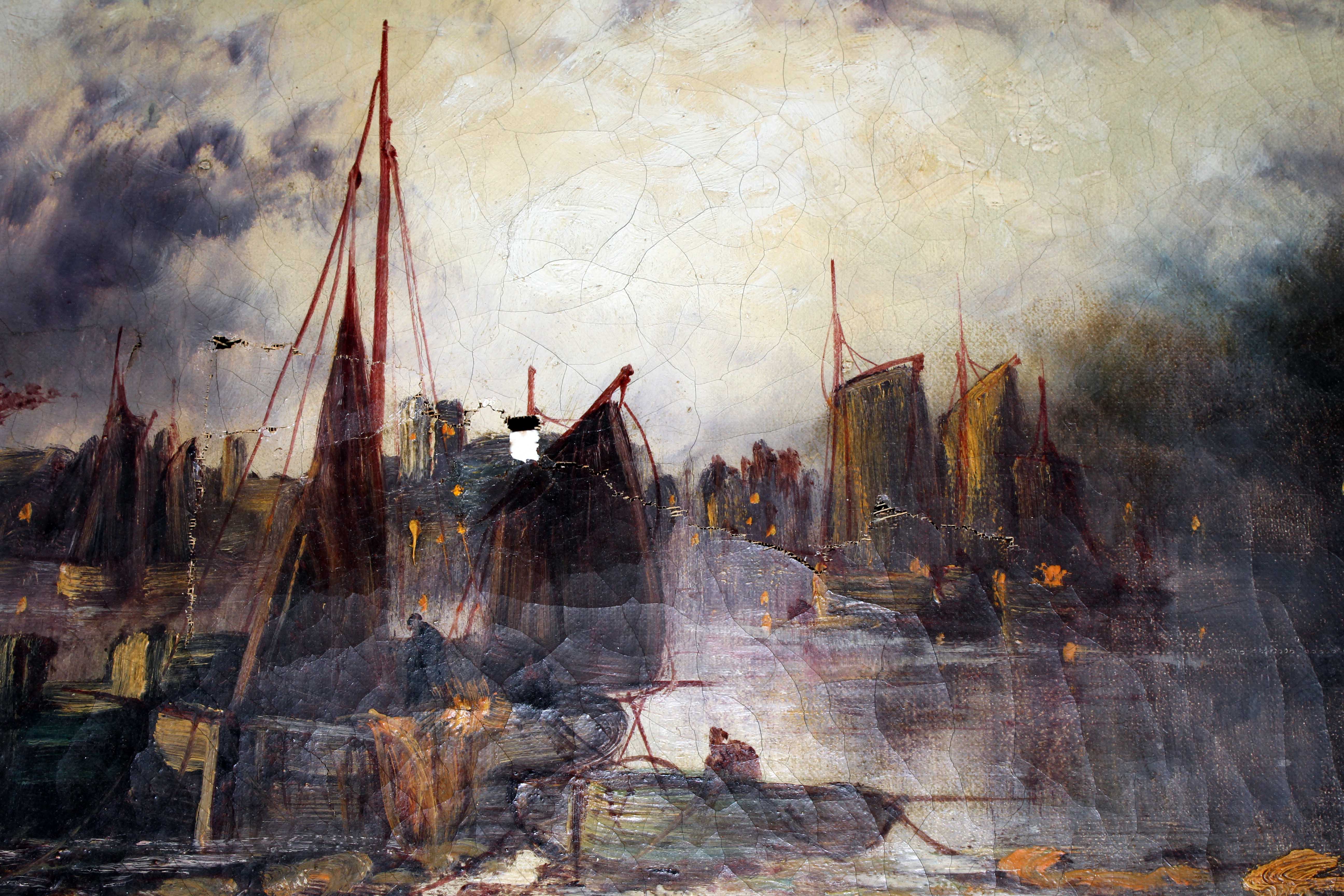 19th Century Painting of Boats in a Harbor