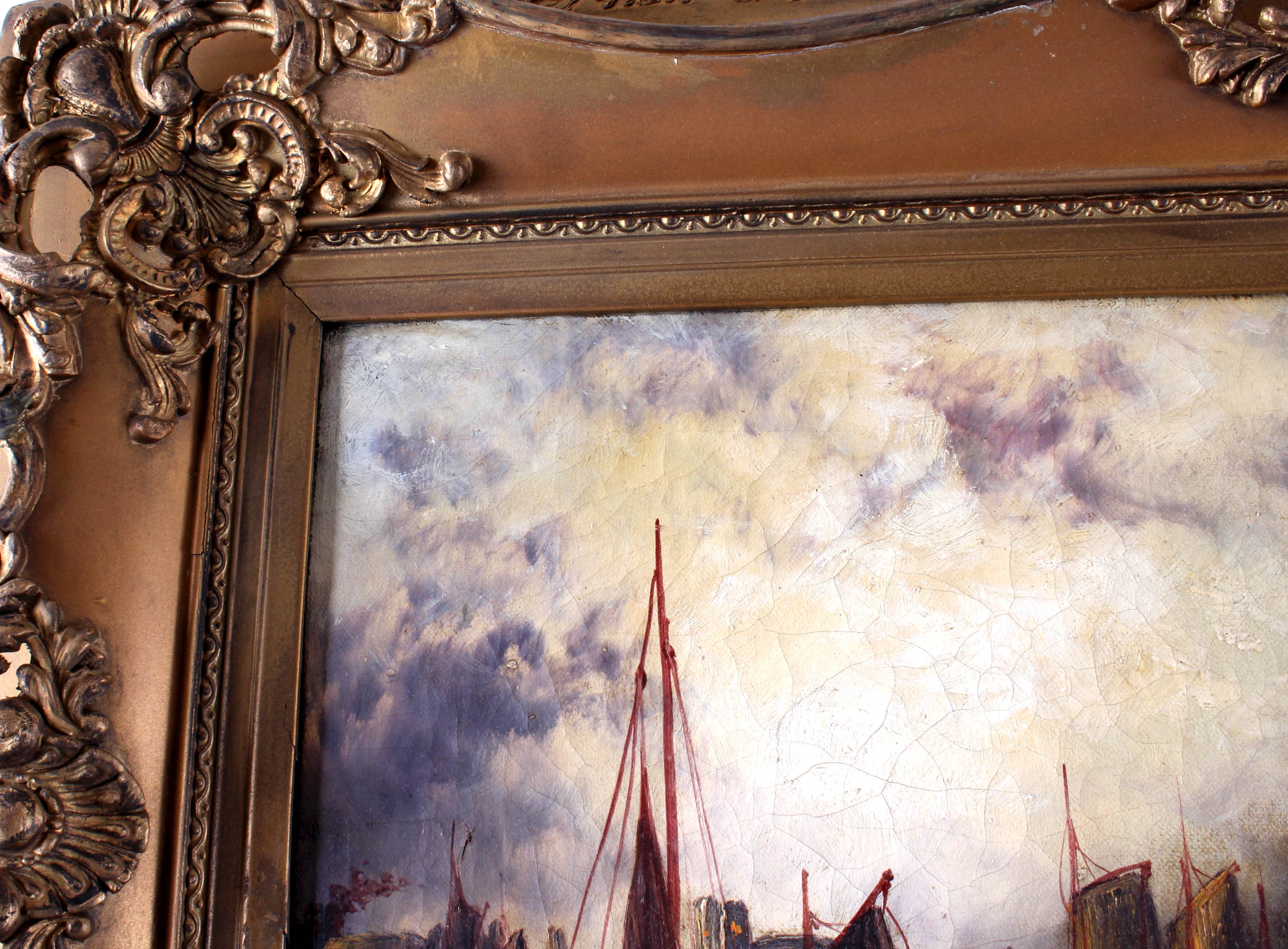 19th Century Painting of Boats in a Harbor