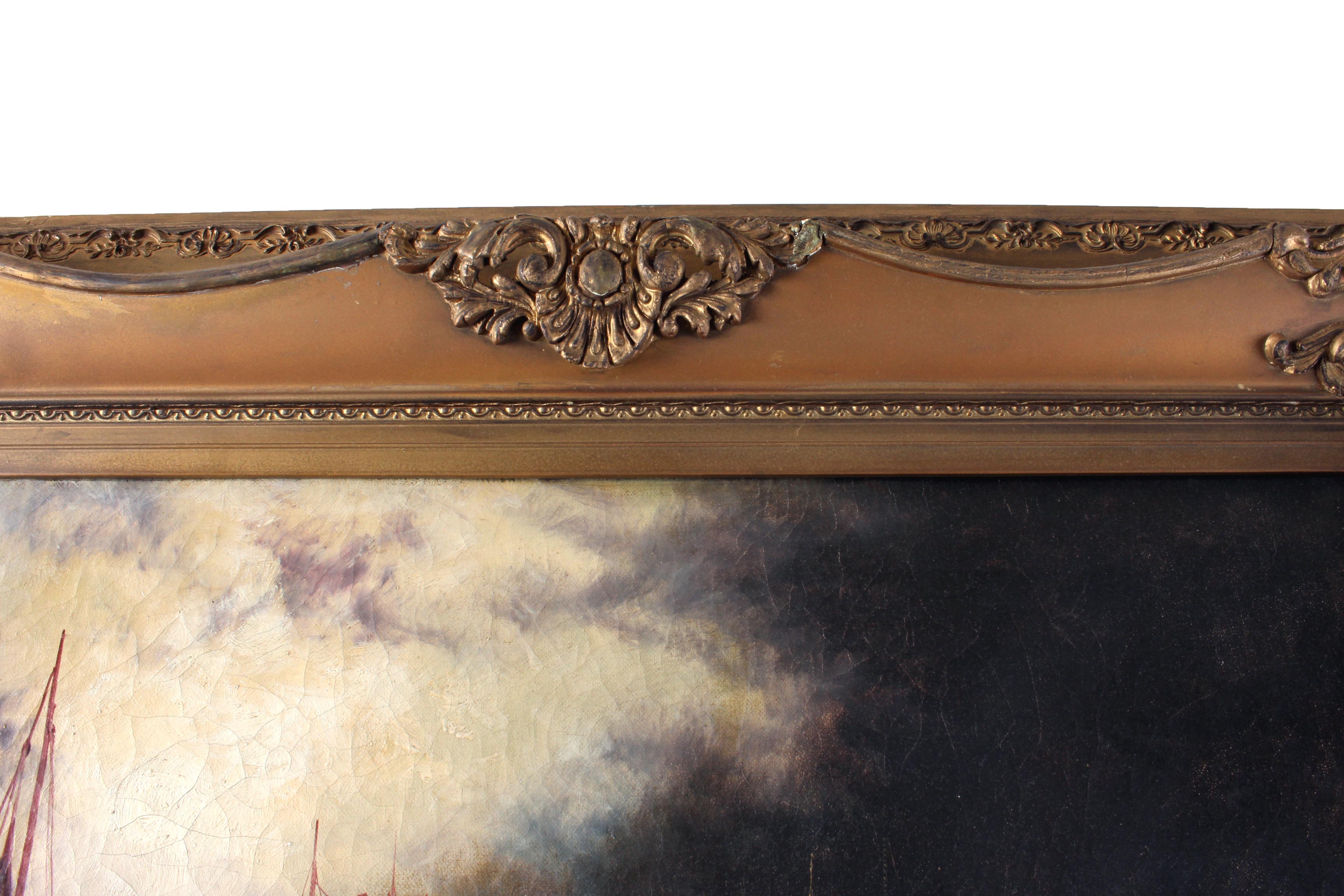 19th Century Painting of Boats in a Harbor