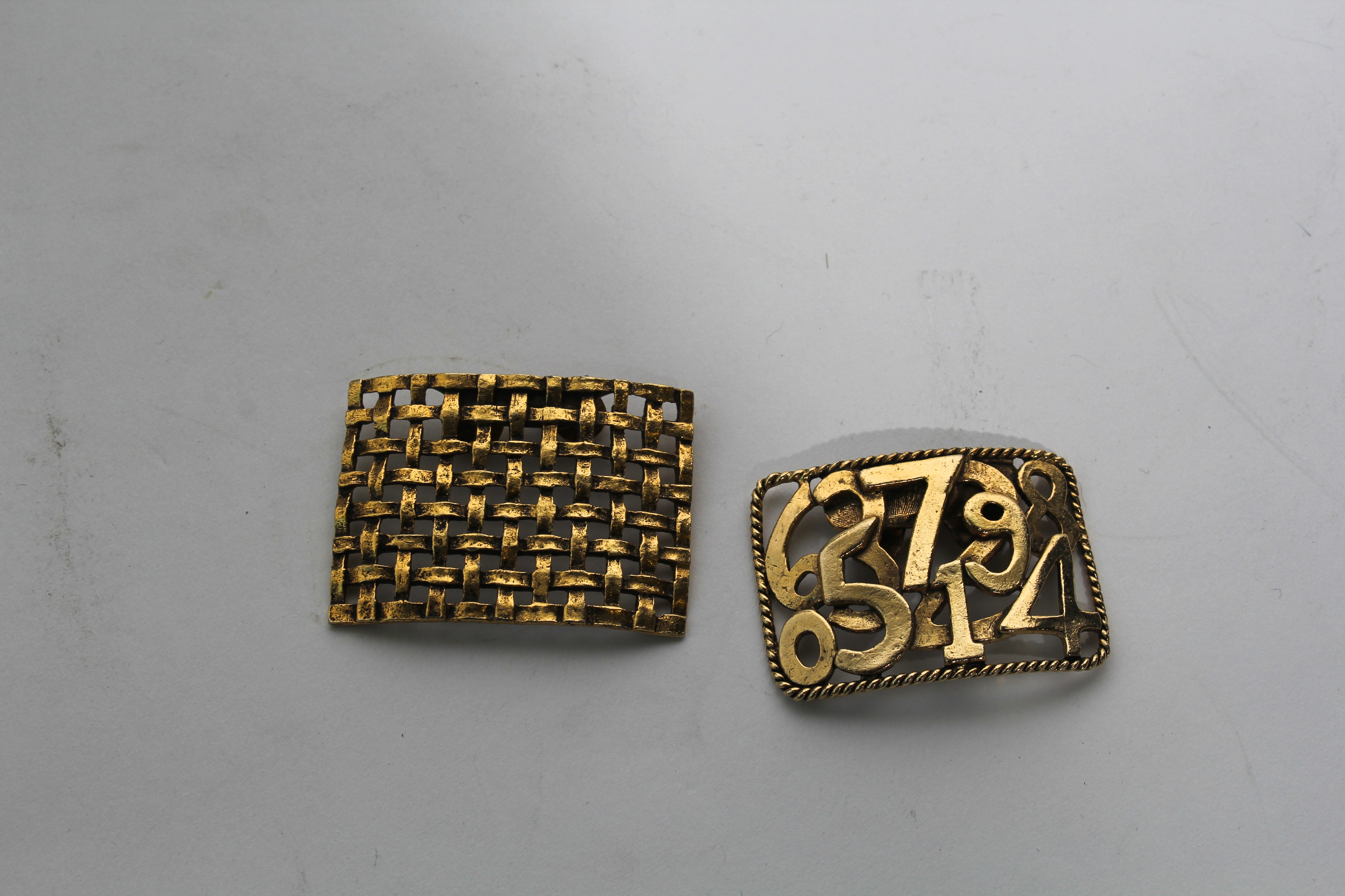 Vintage 1970s Brass Ribbon Belt and Brass Shoe Buckles