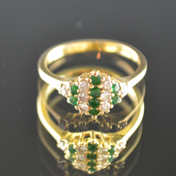 14K Yellow Gold Diamond and Emerald Ring