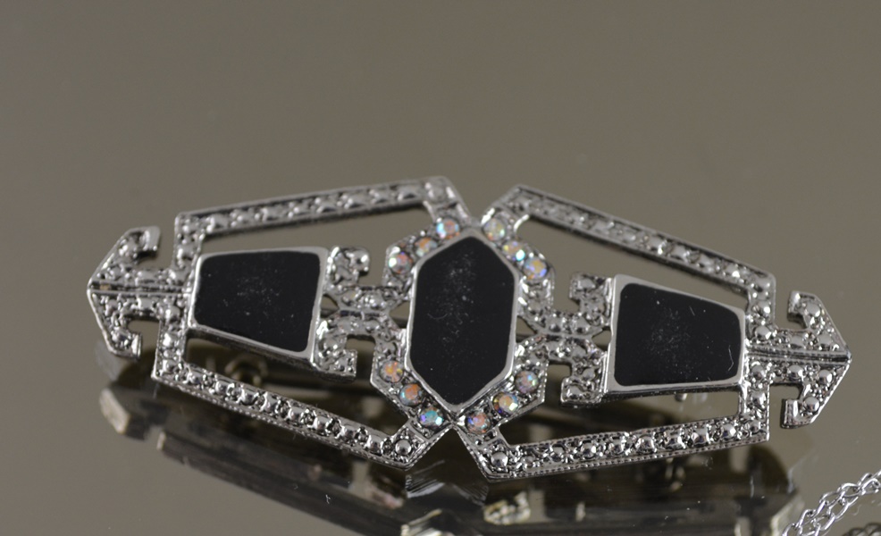 925 Sterling 16" Pearl Necklace and Three Brooches