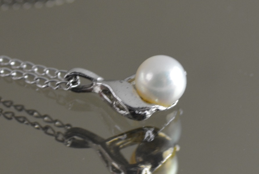 925 Sterling 16" Pearl Necklace and Three Brooches