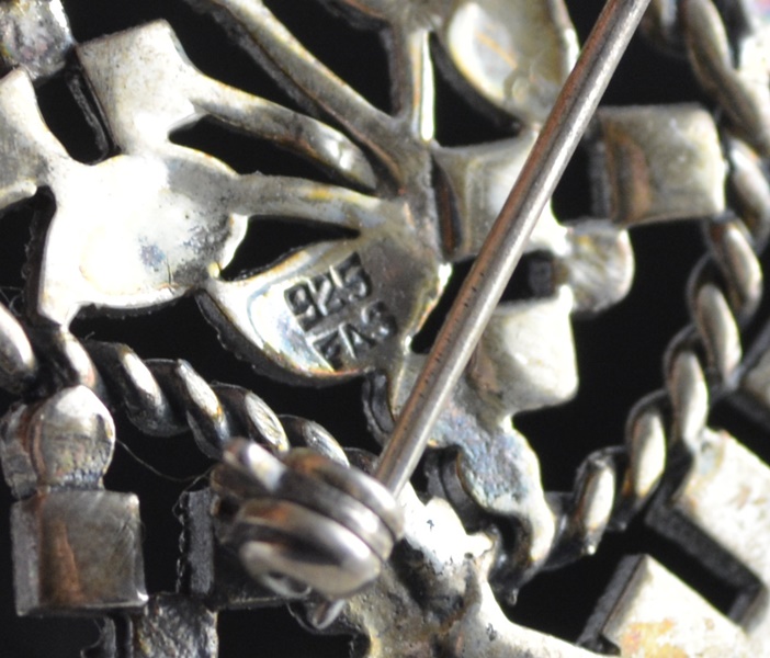 925 Sterling 16" Pearl Necklace and Three Brooches