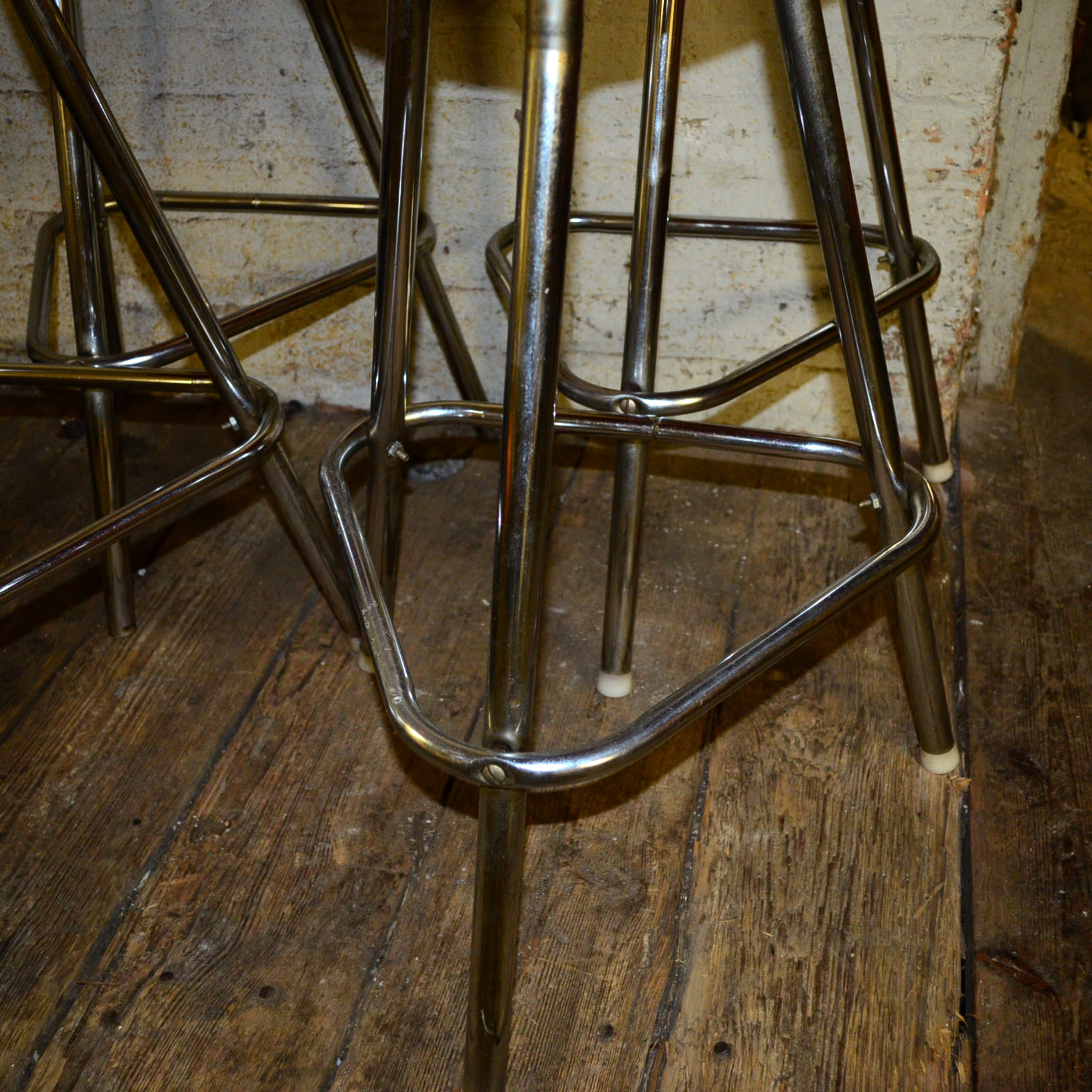 Circa 1950s Retro Snyder Orange Plastic and Chrome Bar Stools