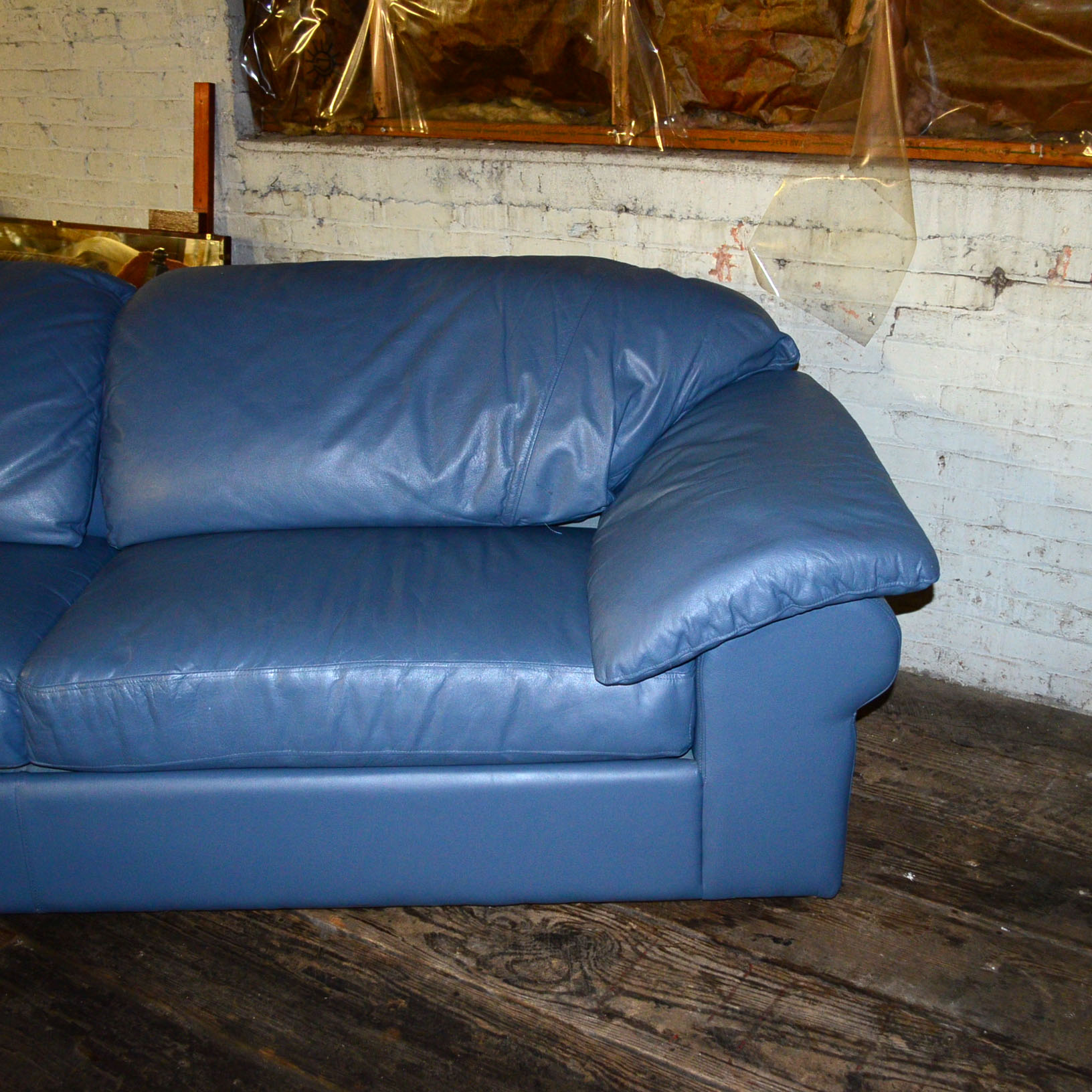 Blue Imitation Leather Sofa