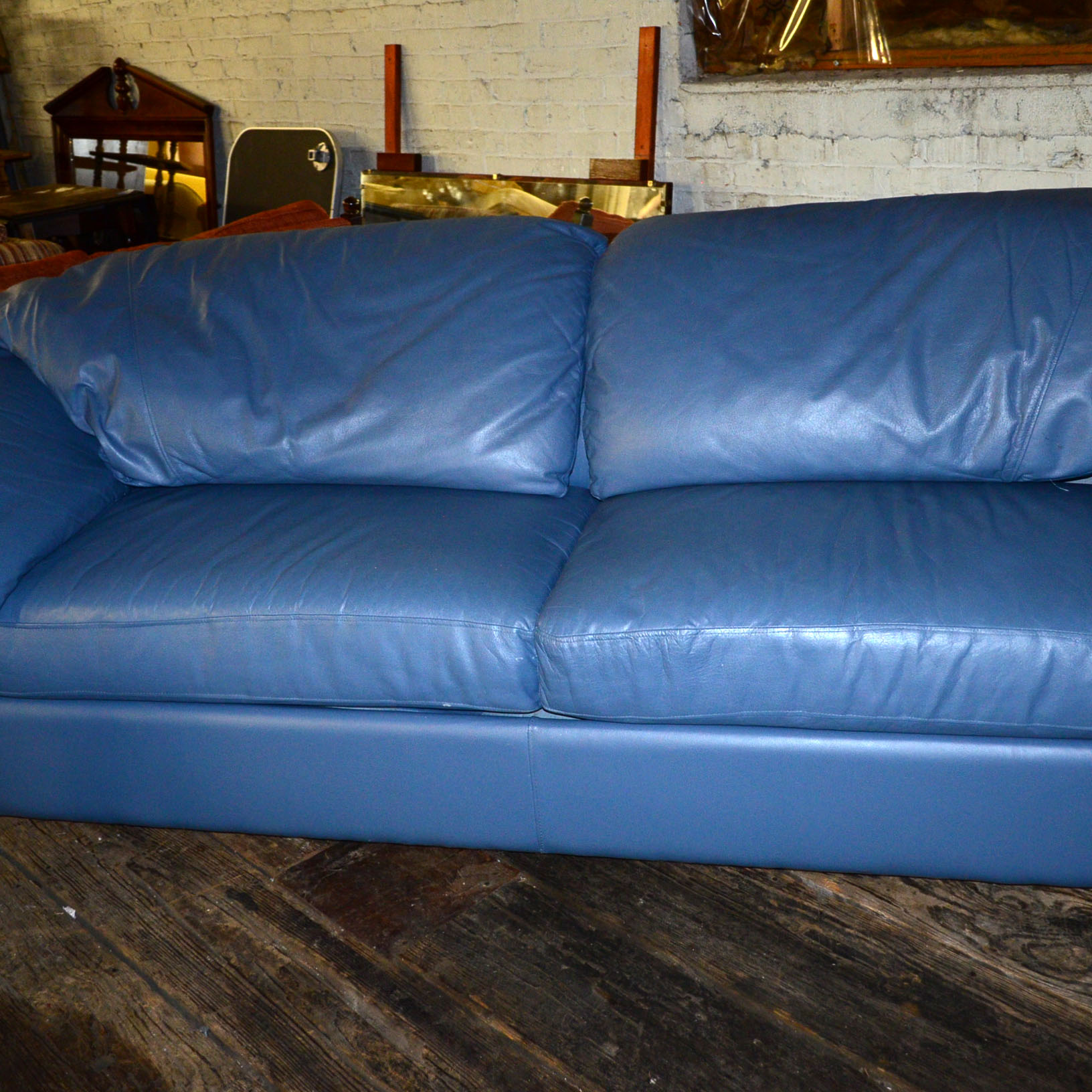 Blue Imitation Leather Sofa