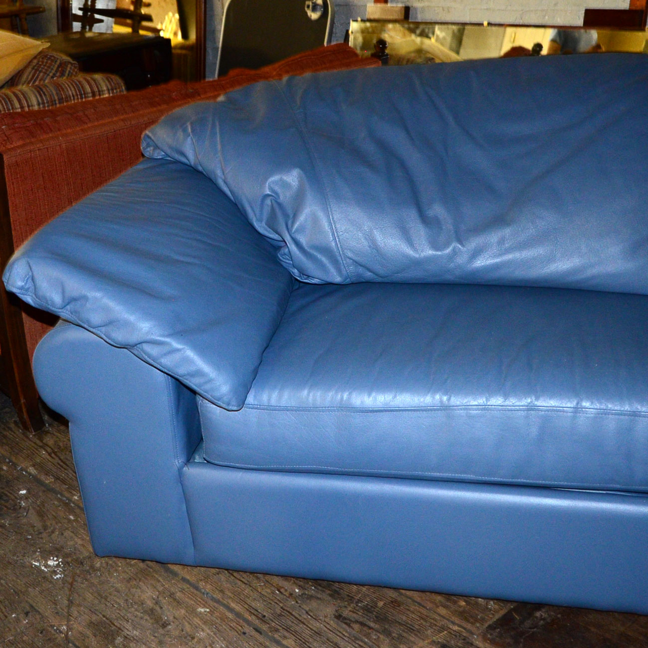Blue Imitation Leather Sofa