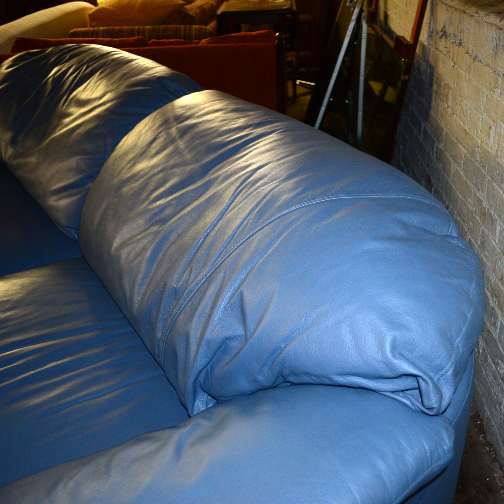 Blue Imitation Leather Sofa