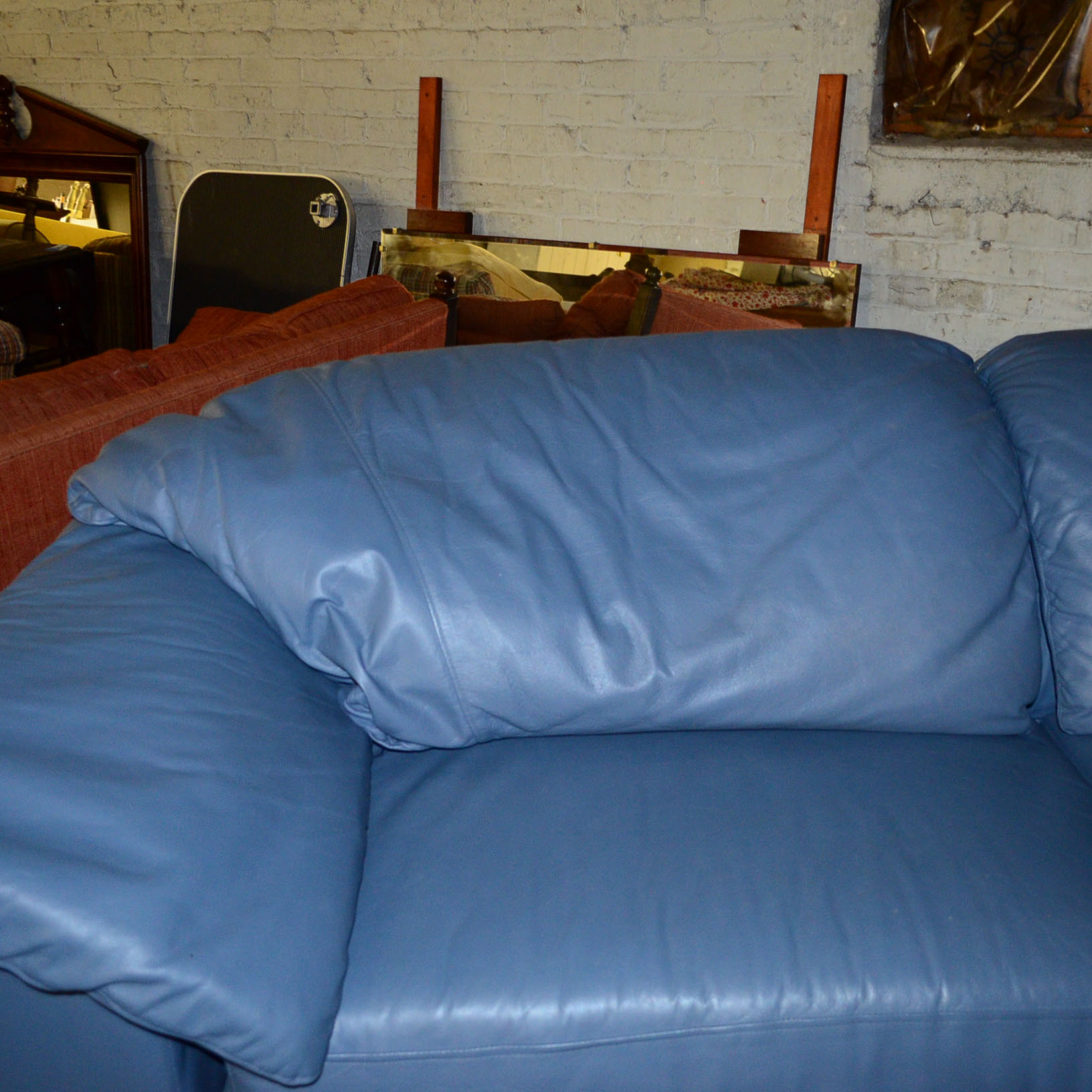 Blue Imitation Leather Sofa