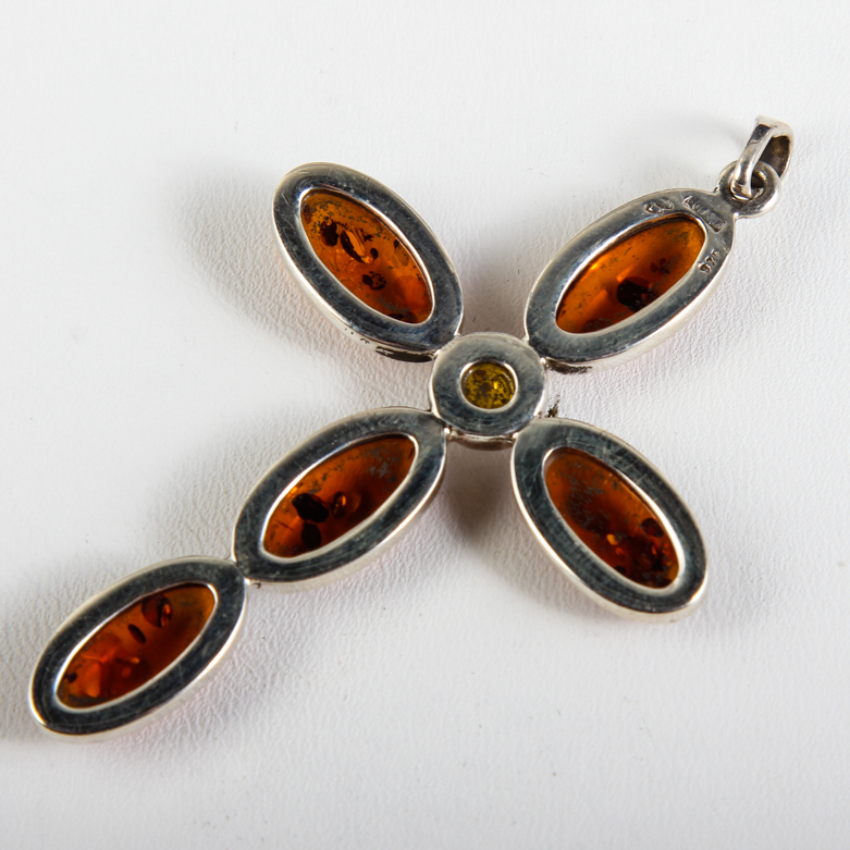 Sterling Silver and Amber Cross Pendant