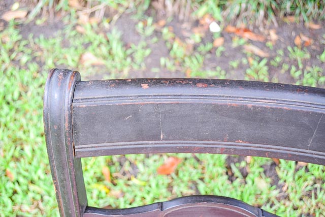 Antique Stained Wood Chair with Striped Upholstery