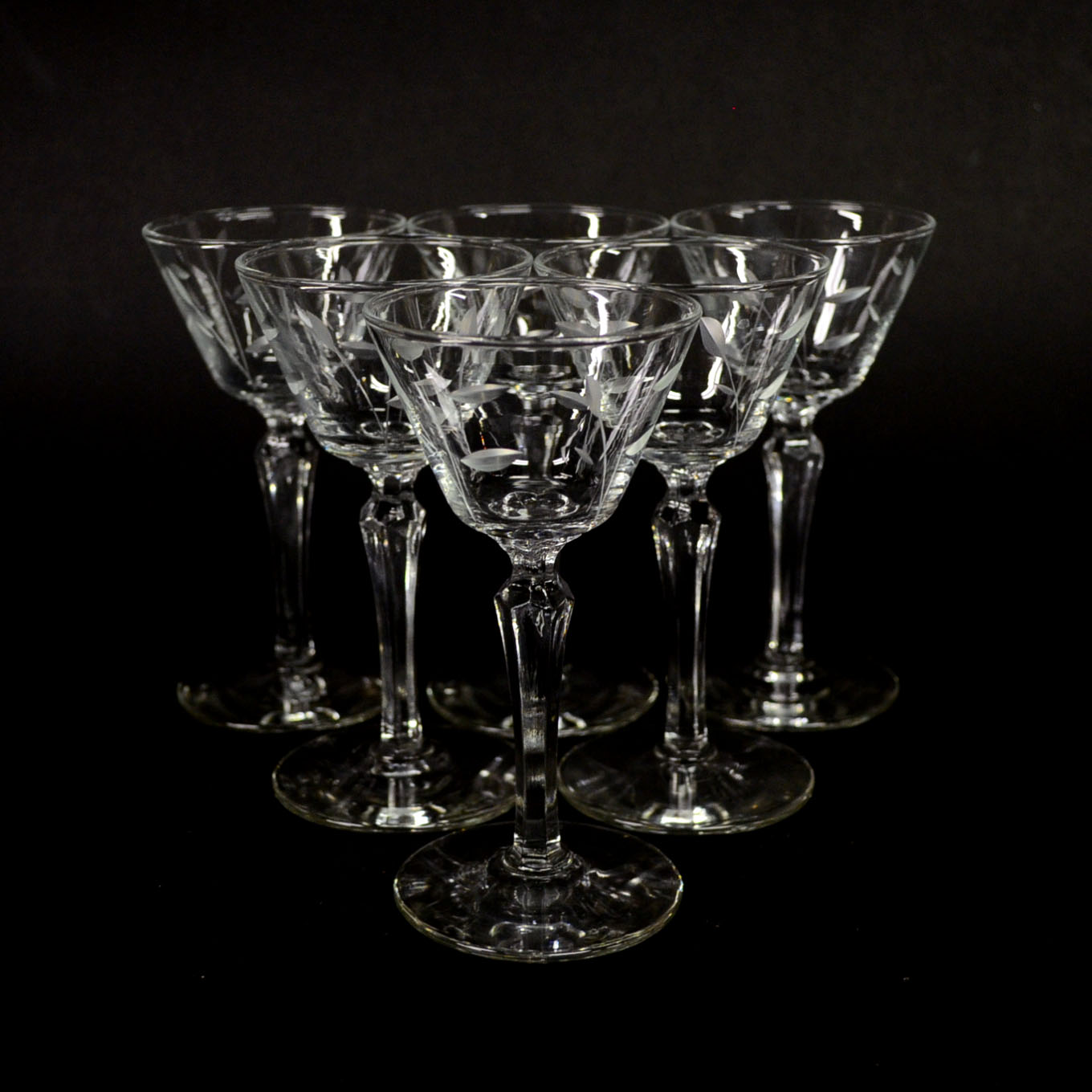Etched Cordial Glasses with Leaf Design