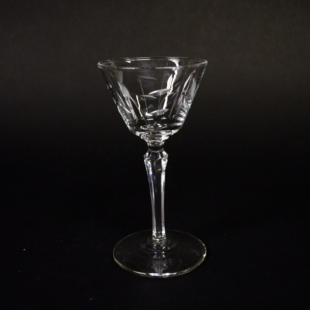 Etched Cordial Glasses with Leaf Design