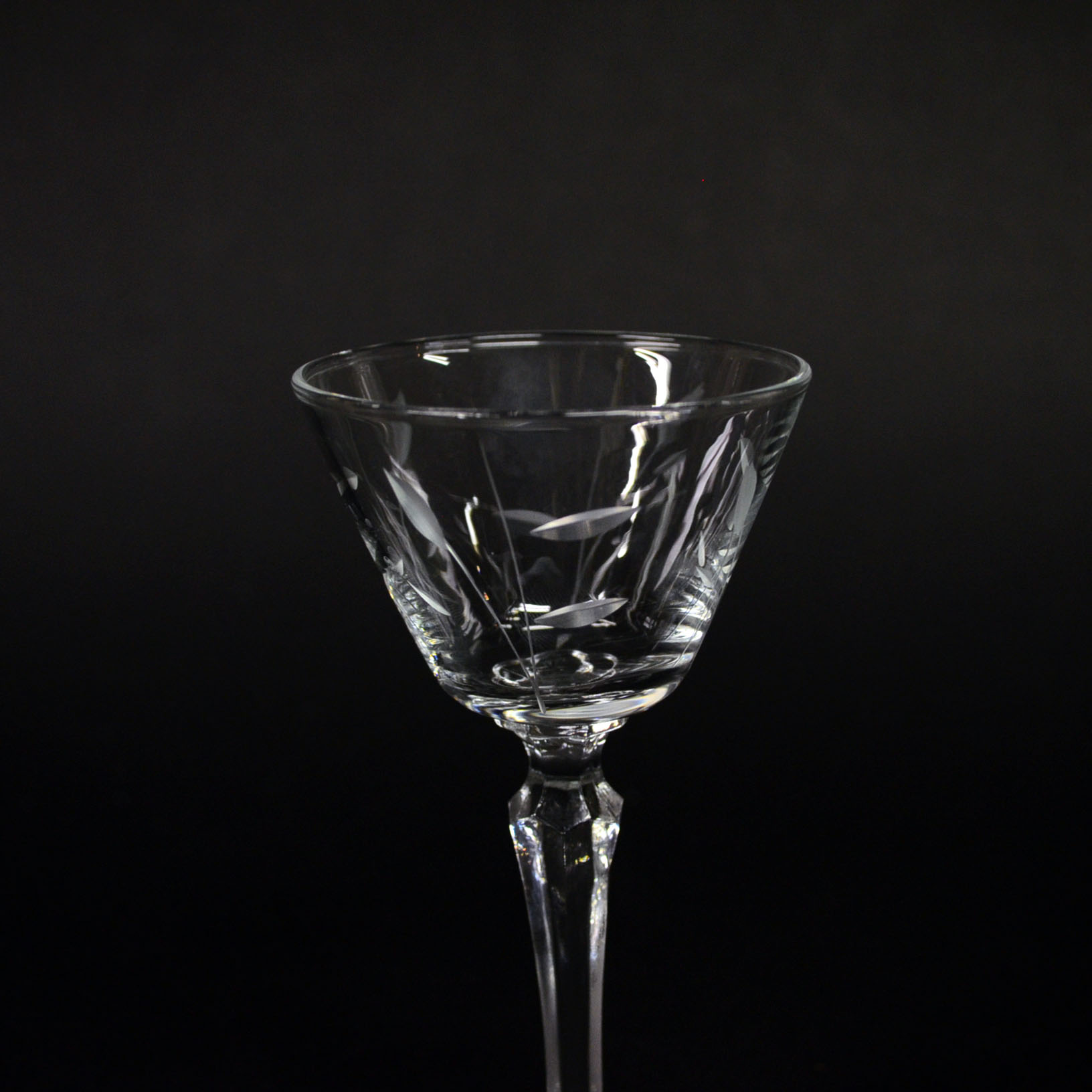 Etched Cordial Glasses with Leaf Design