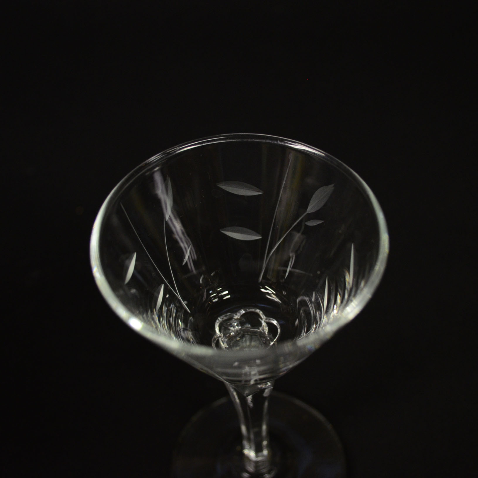 Etched Cordial Glasses with Leaf Design