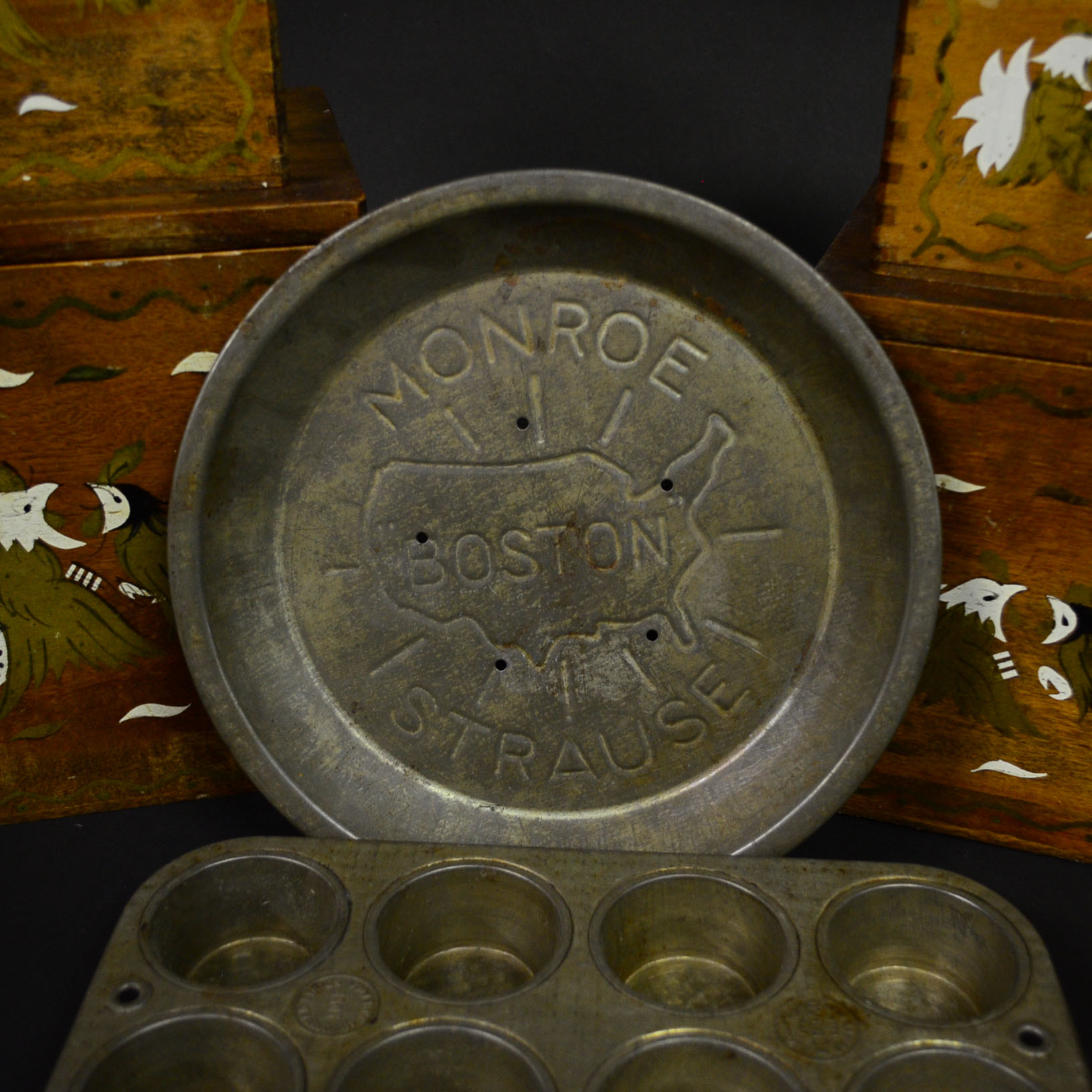 Collection of Wooden Canisters and Vintage Tin Bakeware