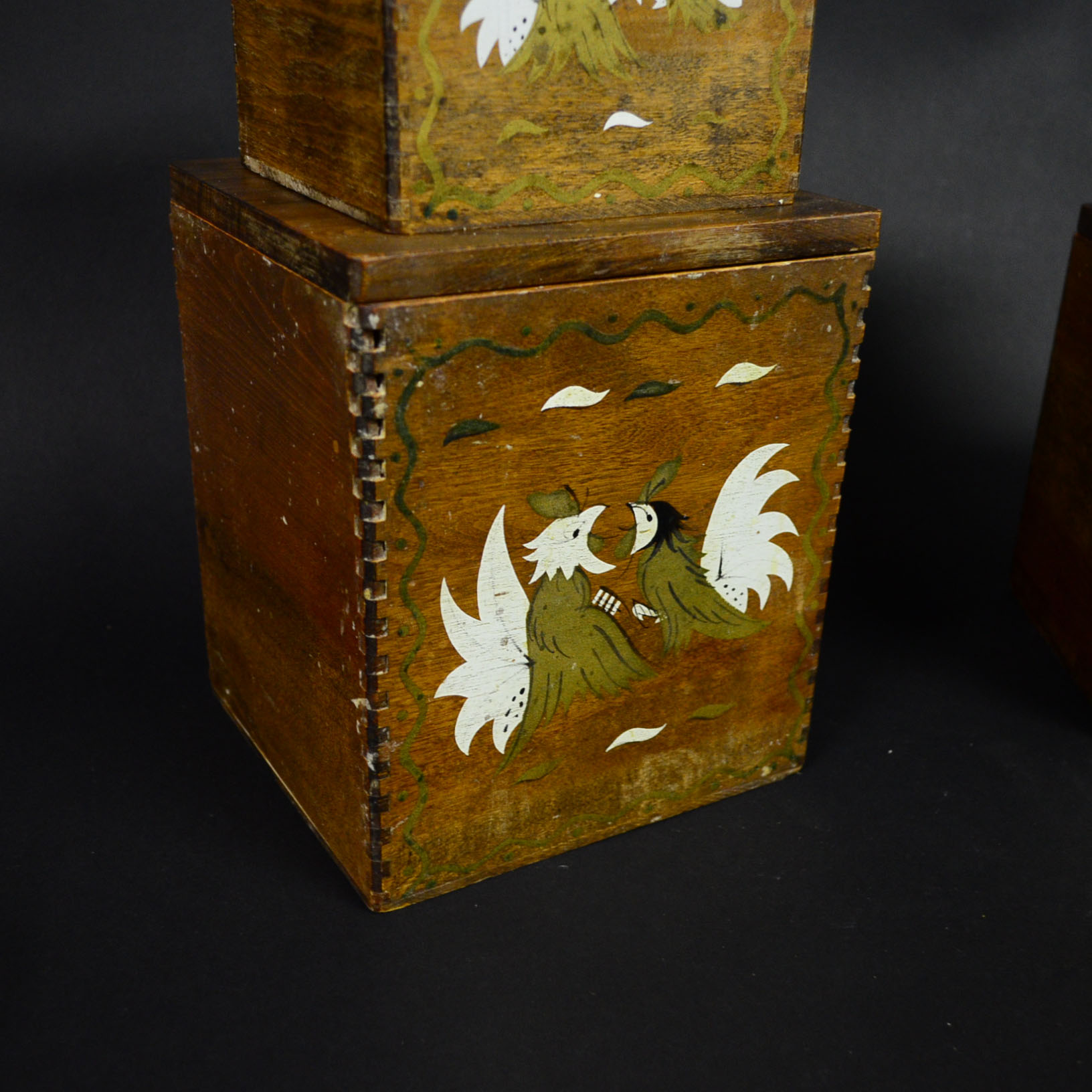 Collection of Wooden Canisters and Vintage Tin Bakeware