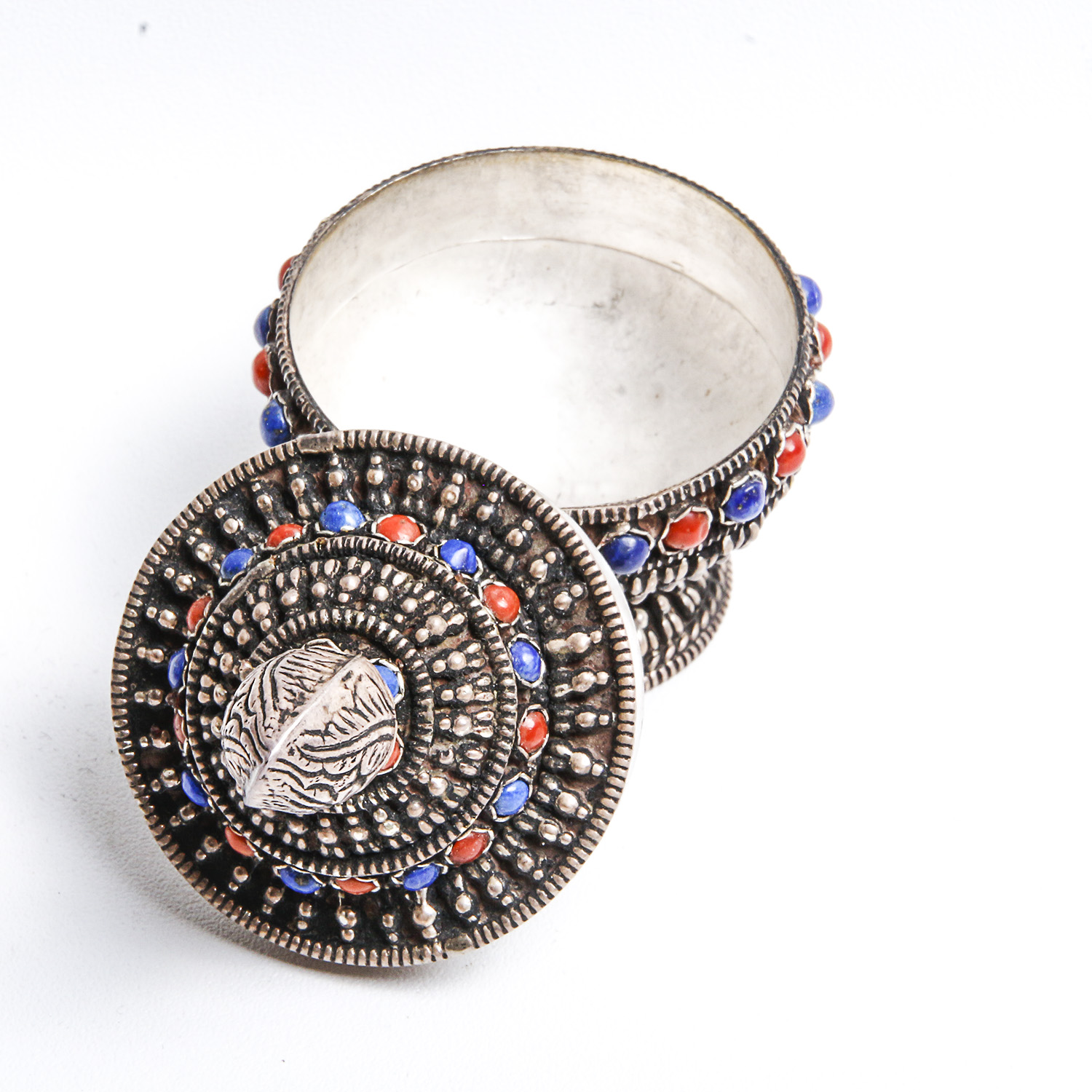 Sterling Silver South Asian Style Jeweled Trinket Box